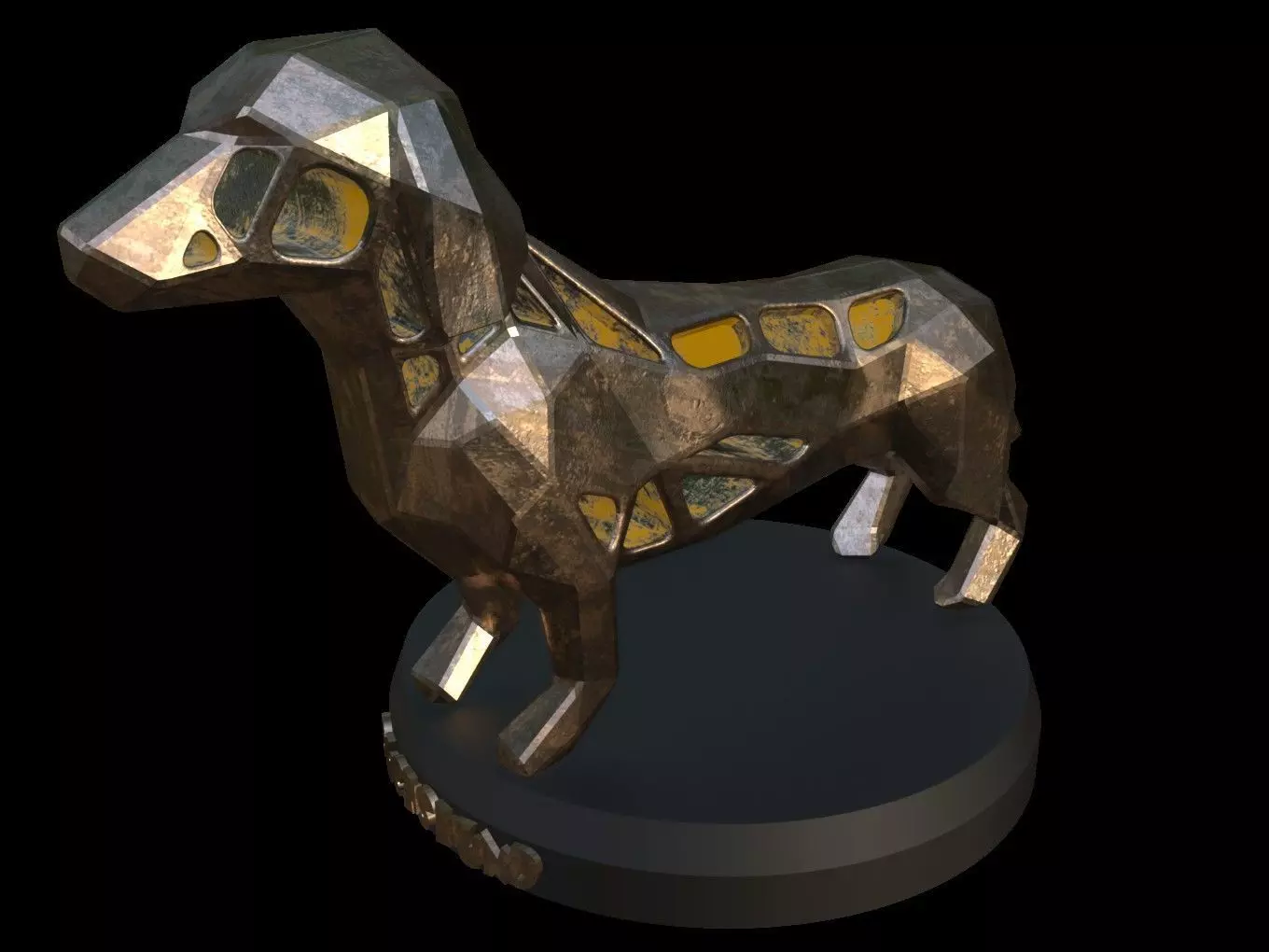 Steampunk Dachshund Dog Low-poly 3D model_0