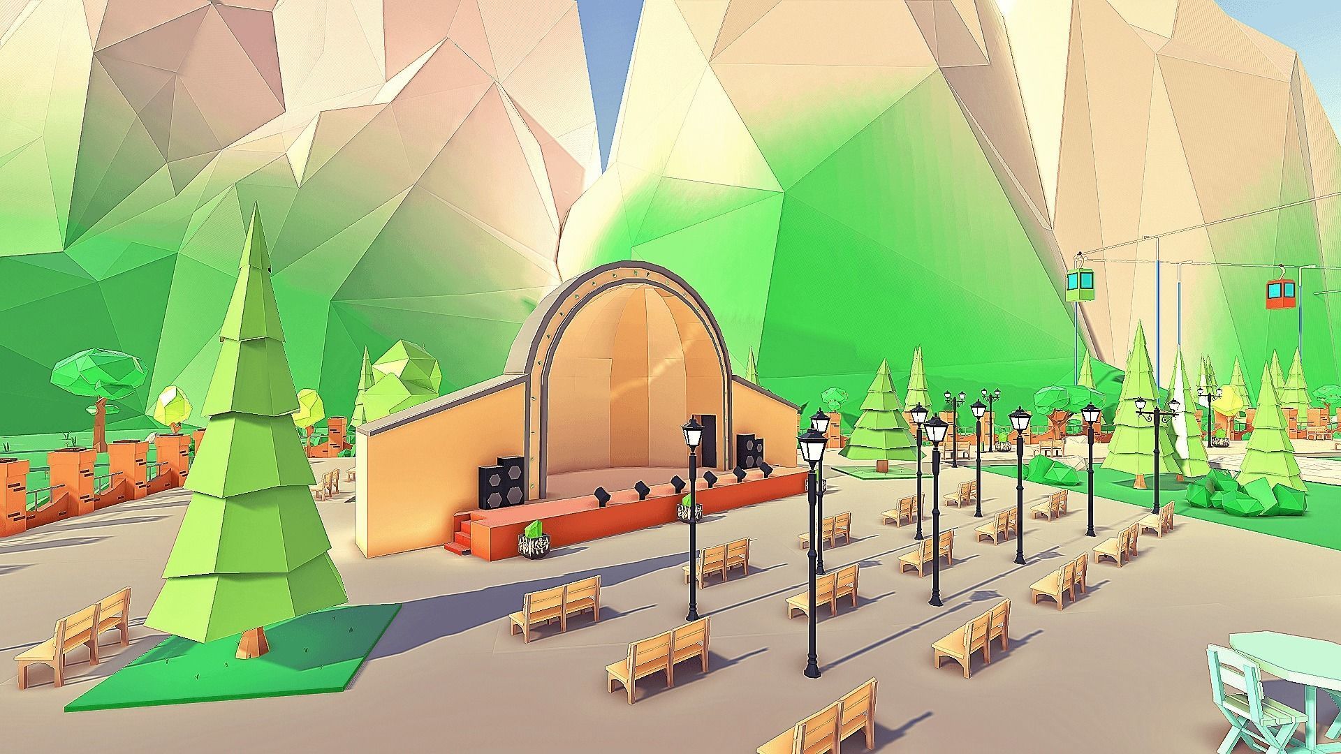Amusement Park Low-poly 3D model_15