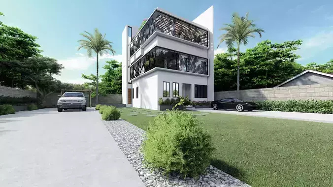 Exterior modern house with car parked