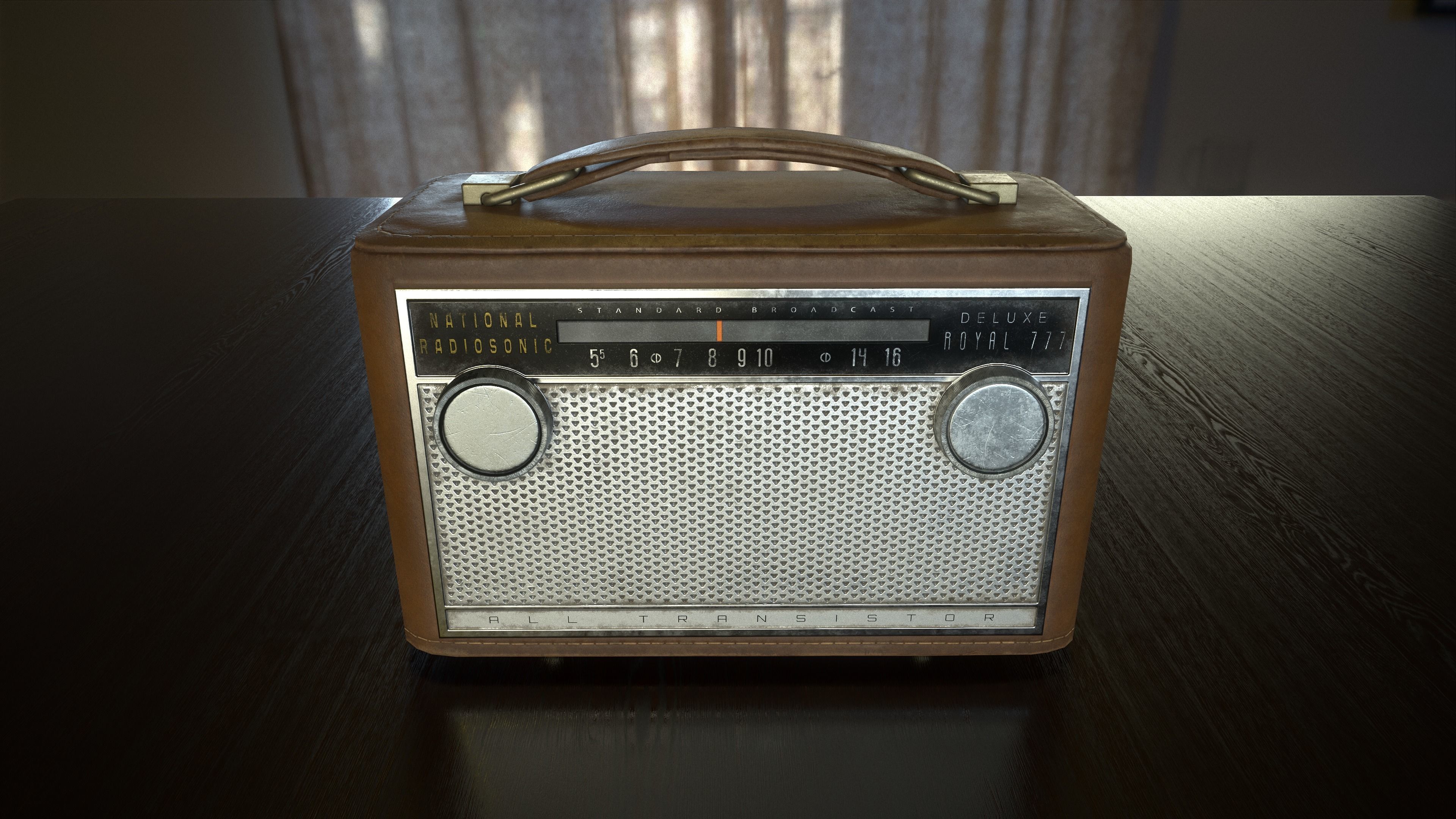 Vintage leather radio - National Radiosonic Royal 777 Deluxe Low-poly 3D model_3