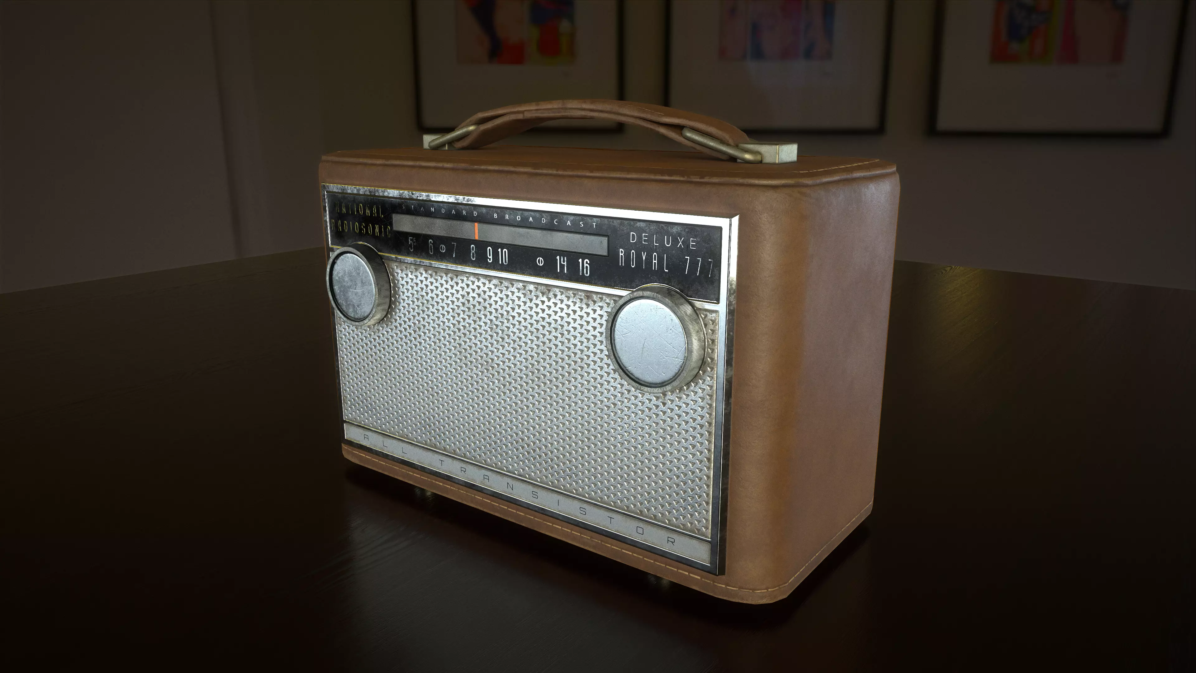 Vintage leather radio - National Radiosonic Royal 777 Deluxe Low-poly 3D model_0