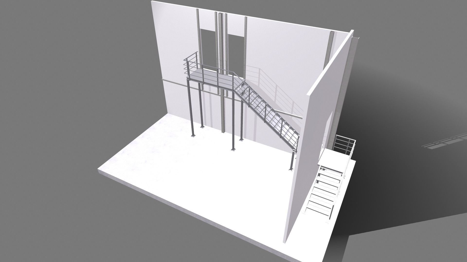 Attached metal staircase to the second floor 3D model_3