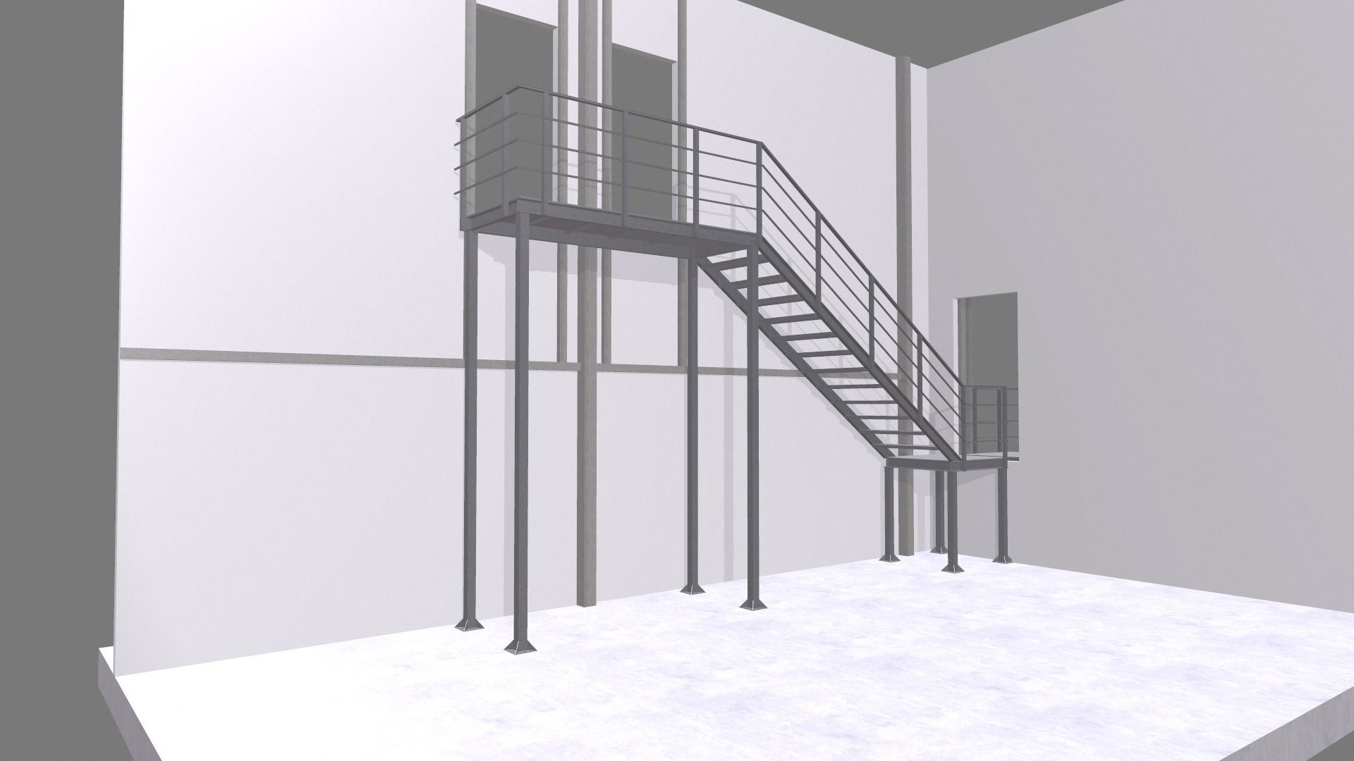 Attached metal staircase to the second floor 3D model_7