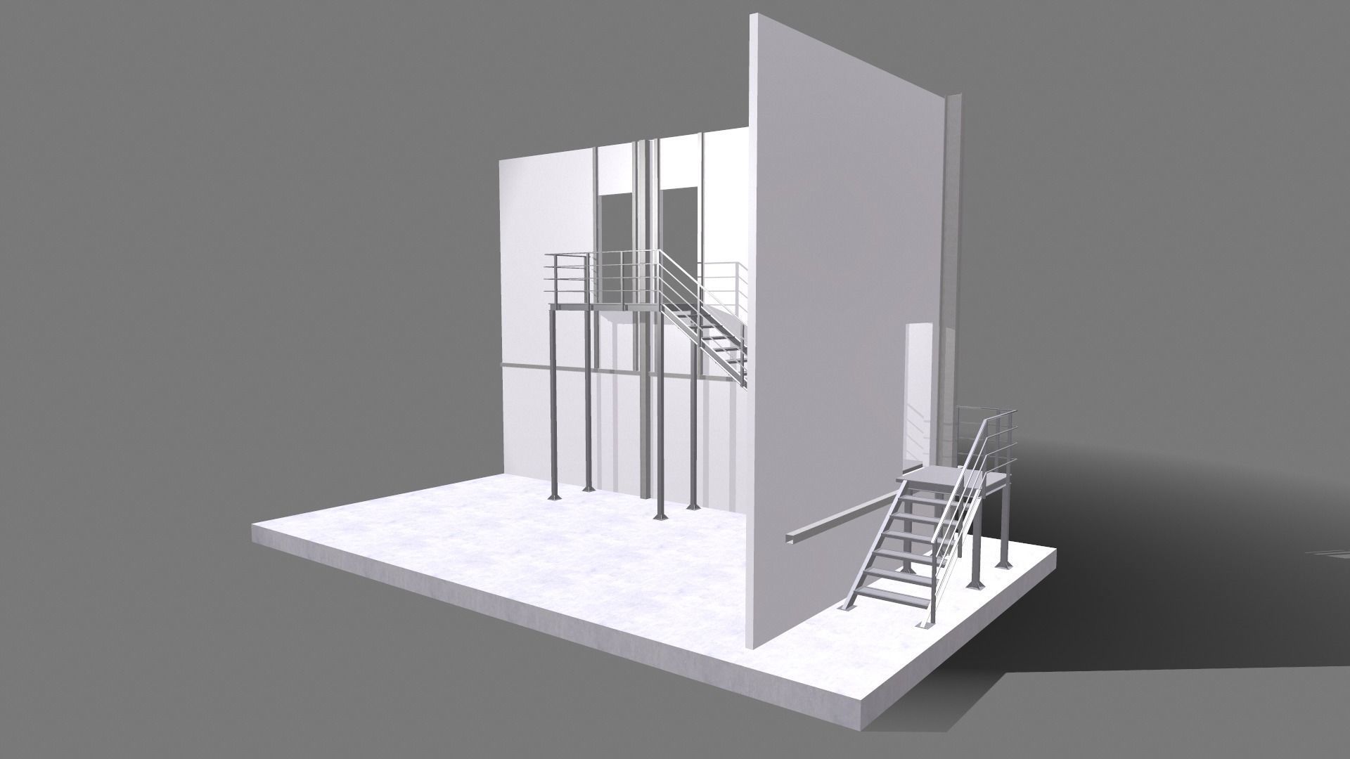 Attached metal staircase to the second floor 3D model_2