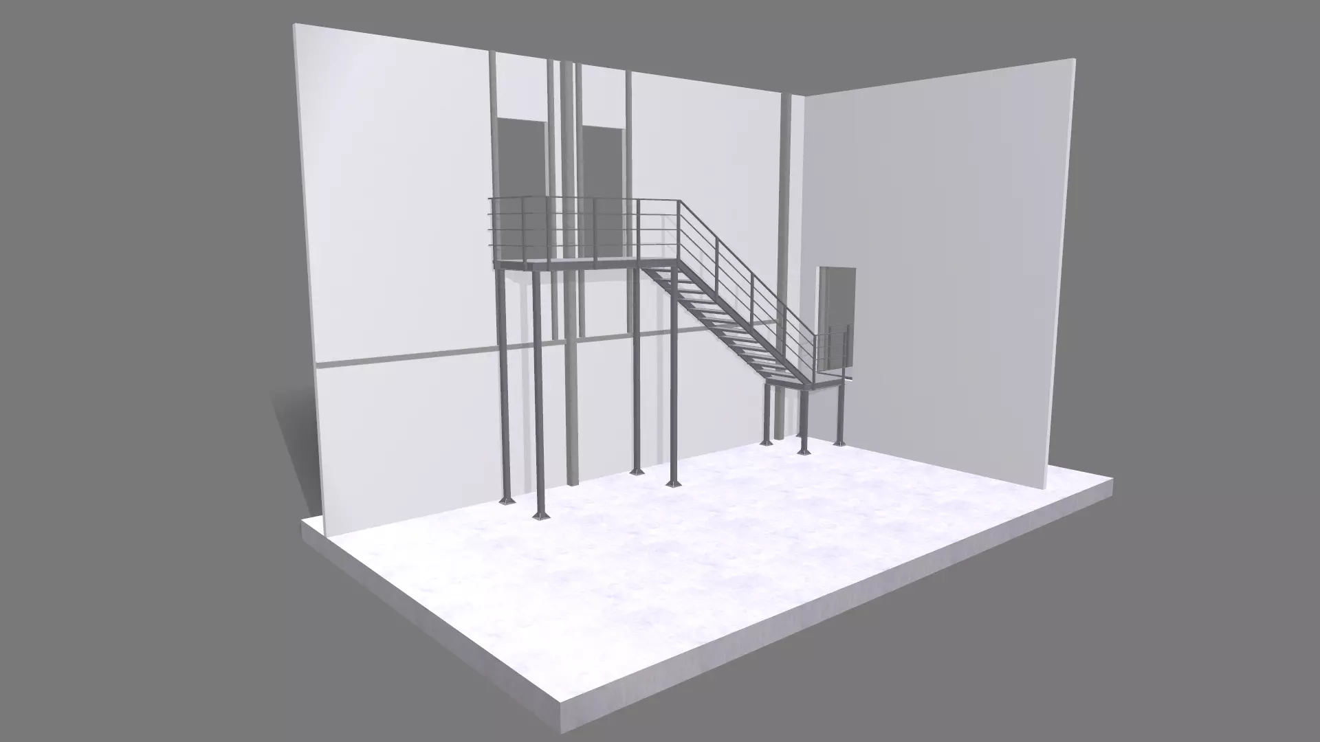Attached metal staircase to the second floor 3D model_0