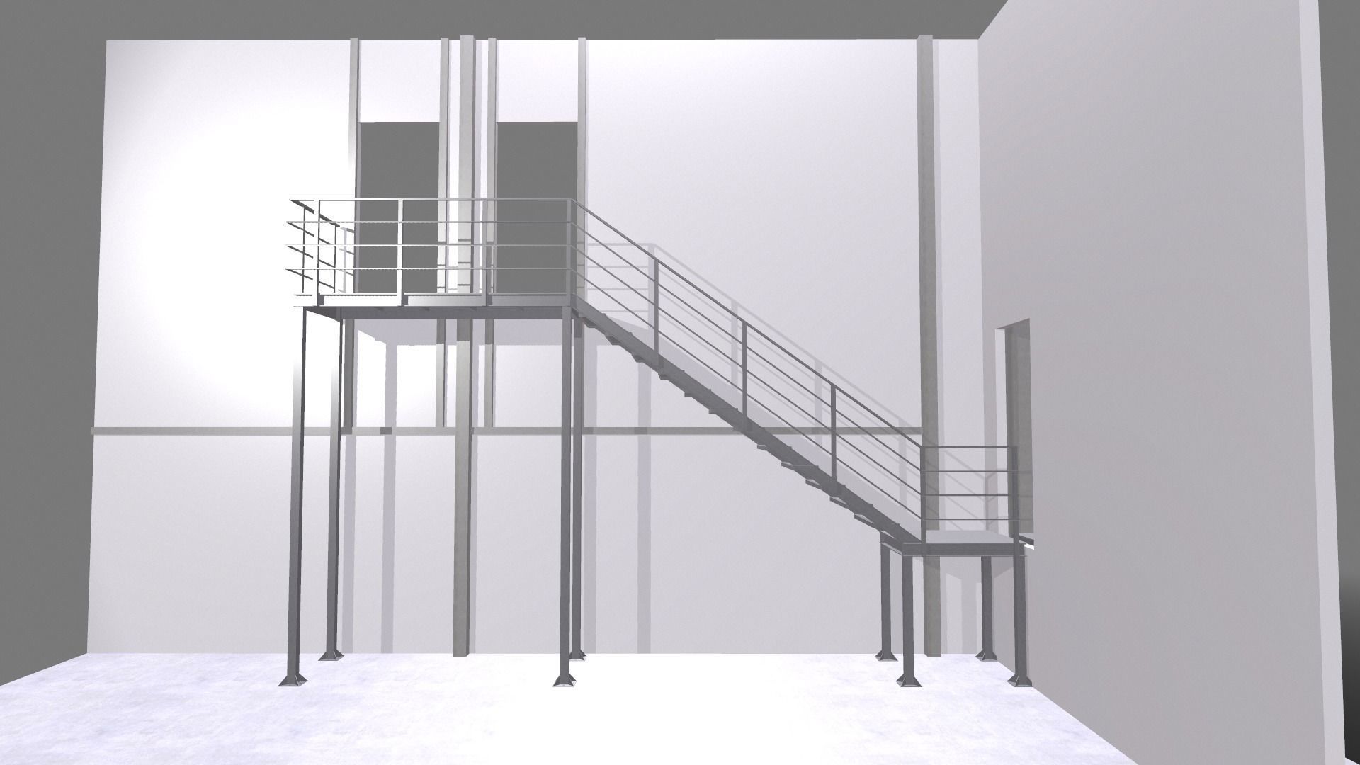 Attached metal staircase to the second floor 3D model_8