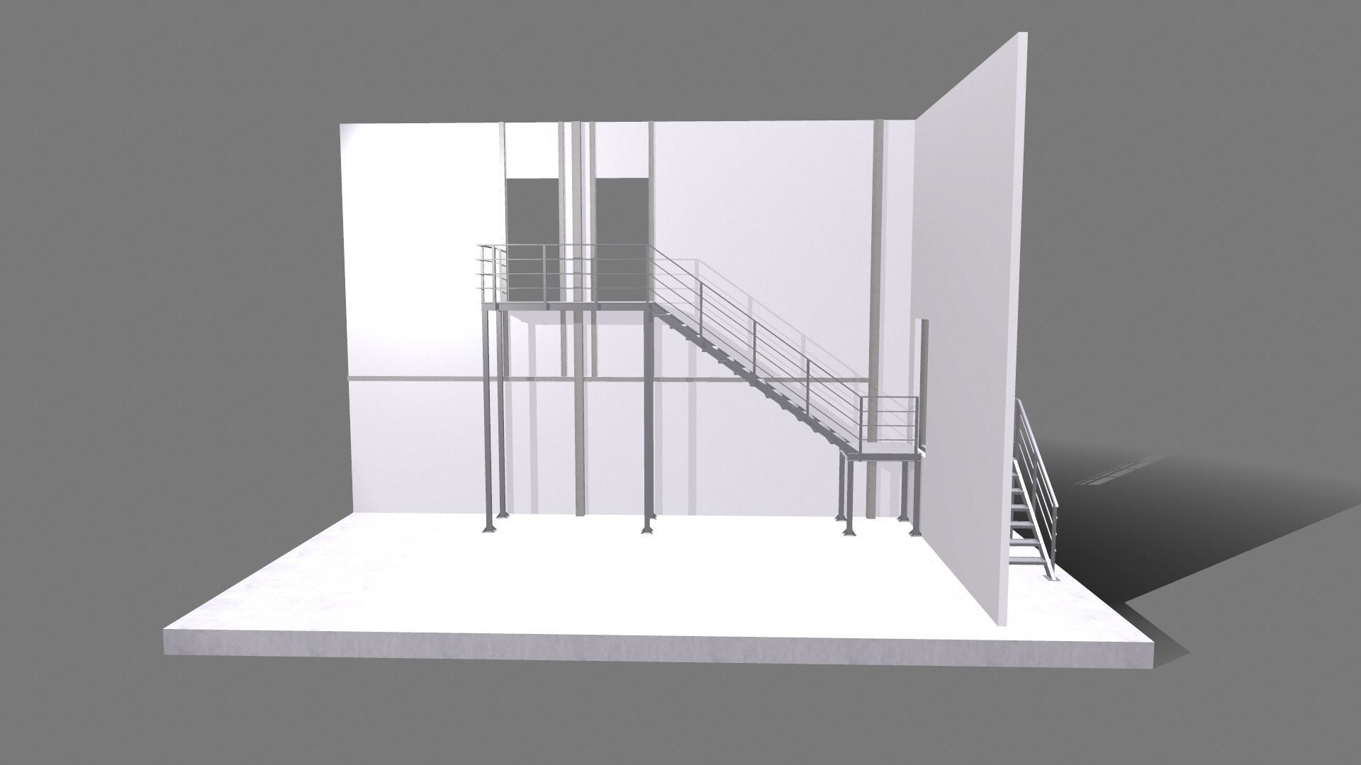 Attached metal staircase to the second floor 3D model_4