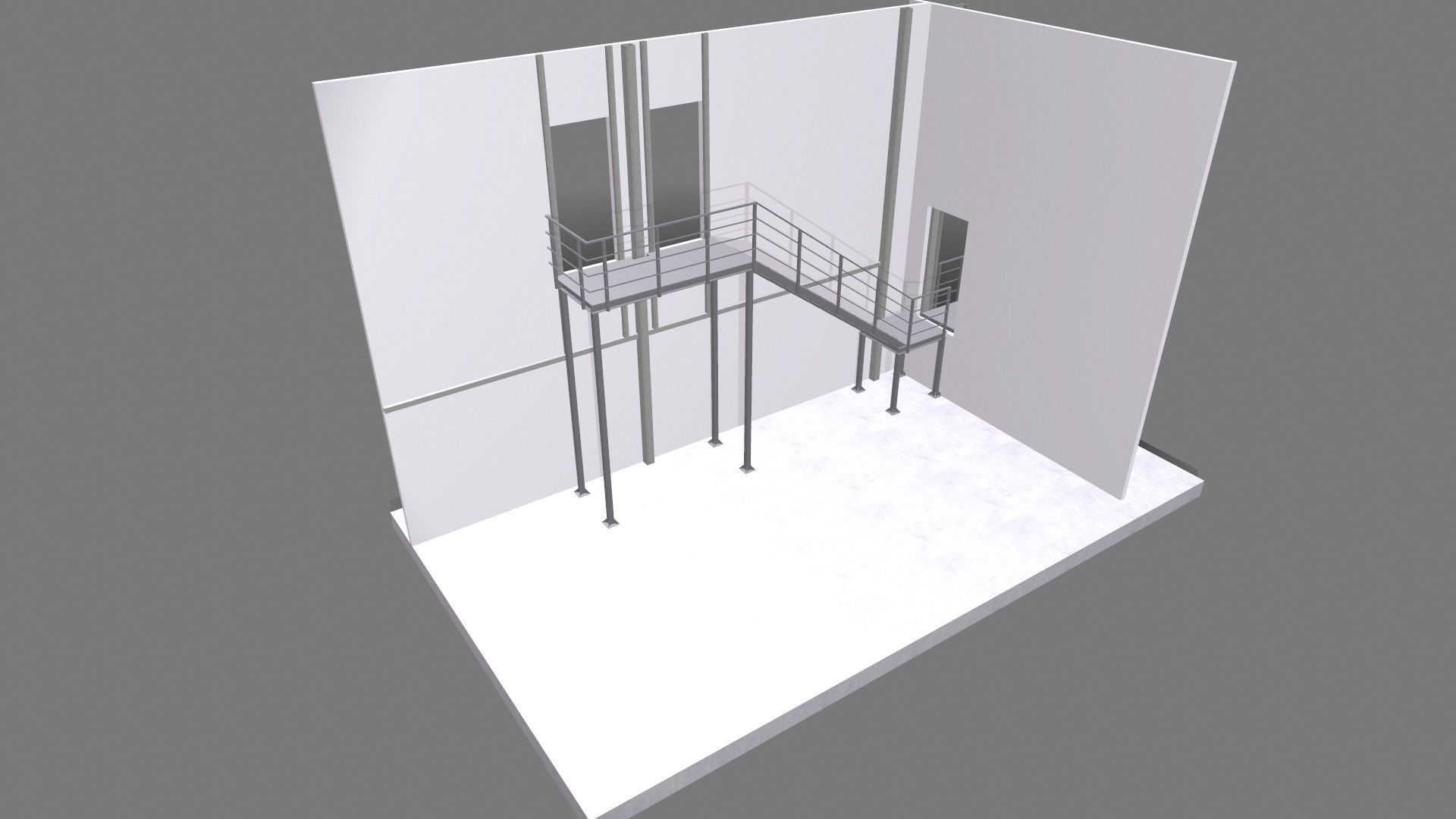 Attached metal staircase to the second floor 3D model_5