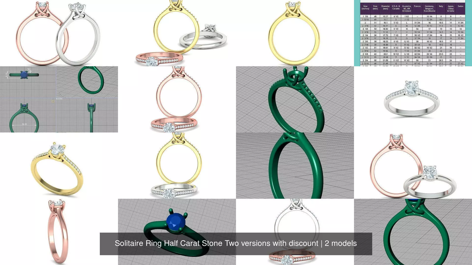 Solitaire Ring Half Carat Stone Two versions with discount 3D Model Collection_1