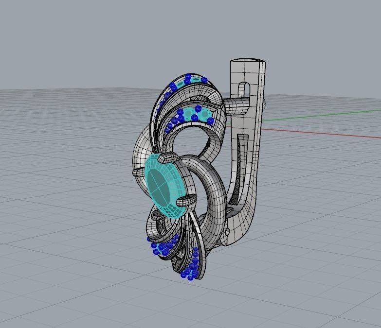 Women earrings with gems CAD 3dm stl 3D print model_39