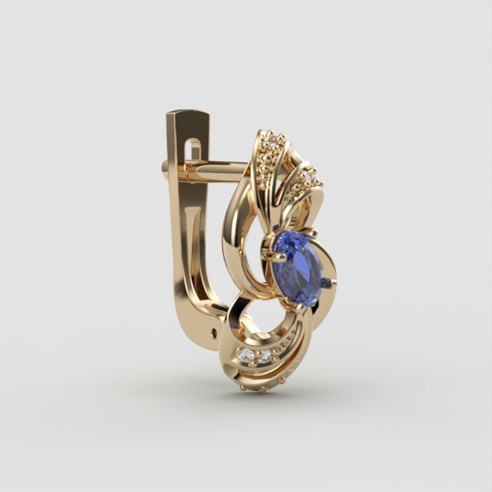 Women earrings with gems CAD 3dm stl 3D print model_6