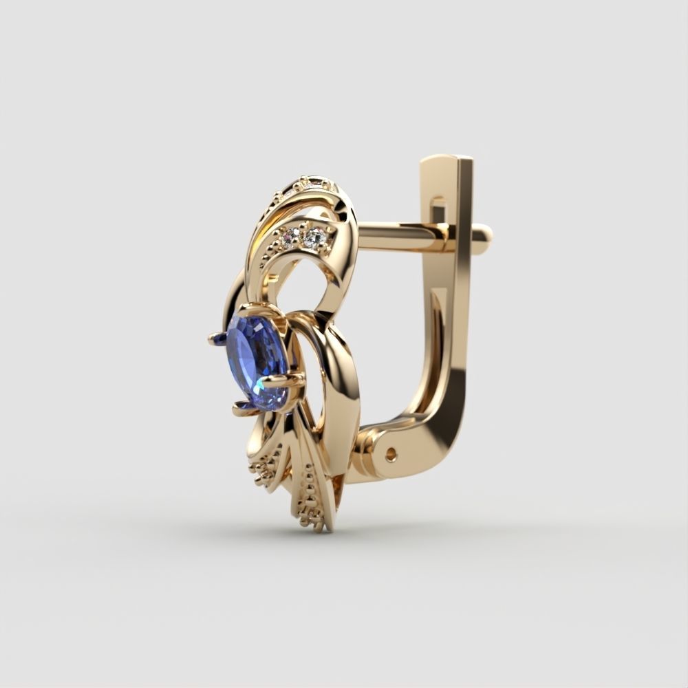 Women earrings with gems CAD 3dm stl 3D print model_2