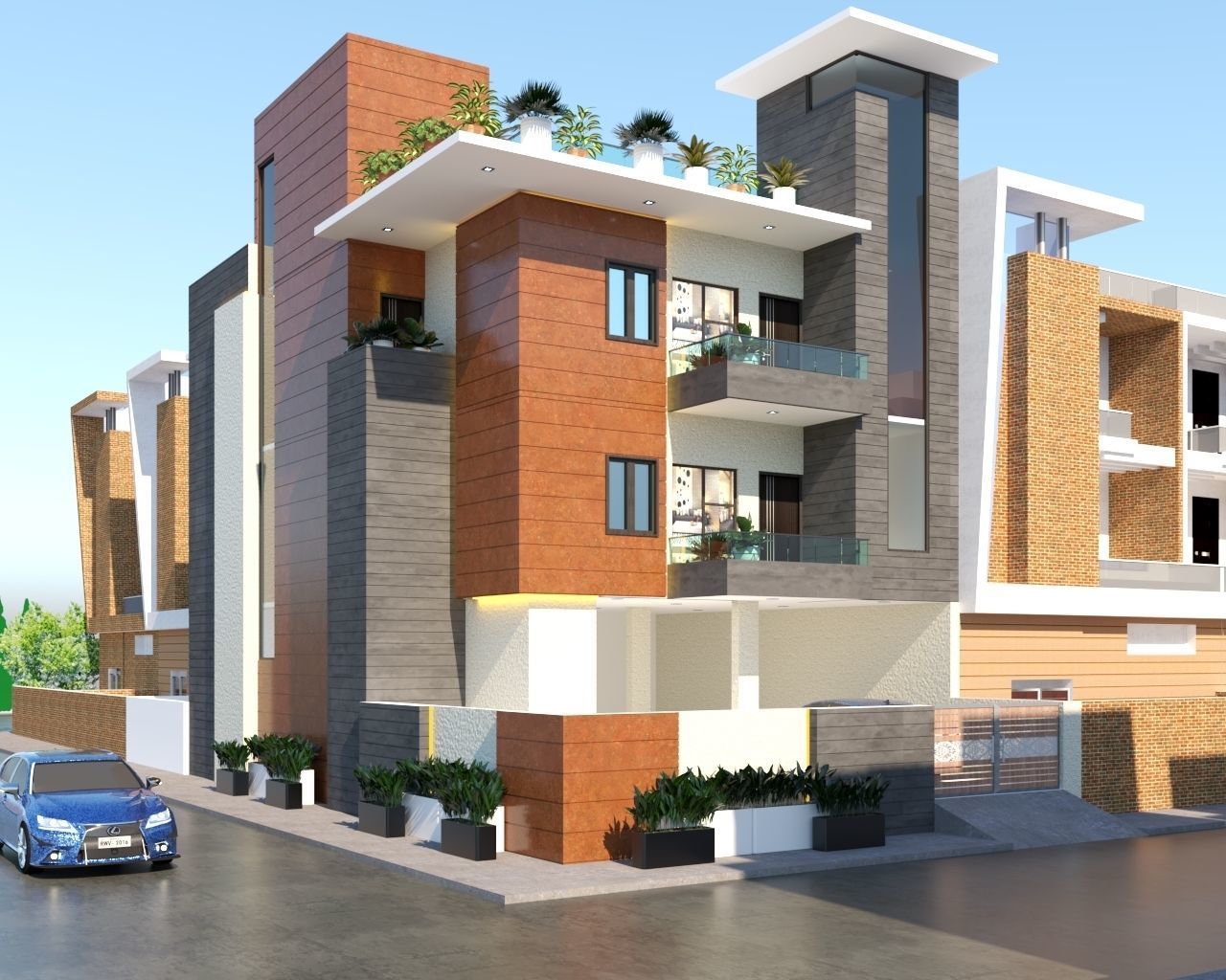 Modern House Exterior 3d Model Free low-poly 3D model_2