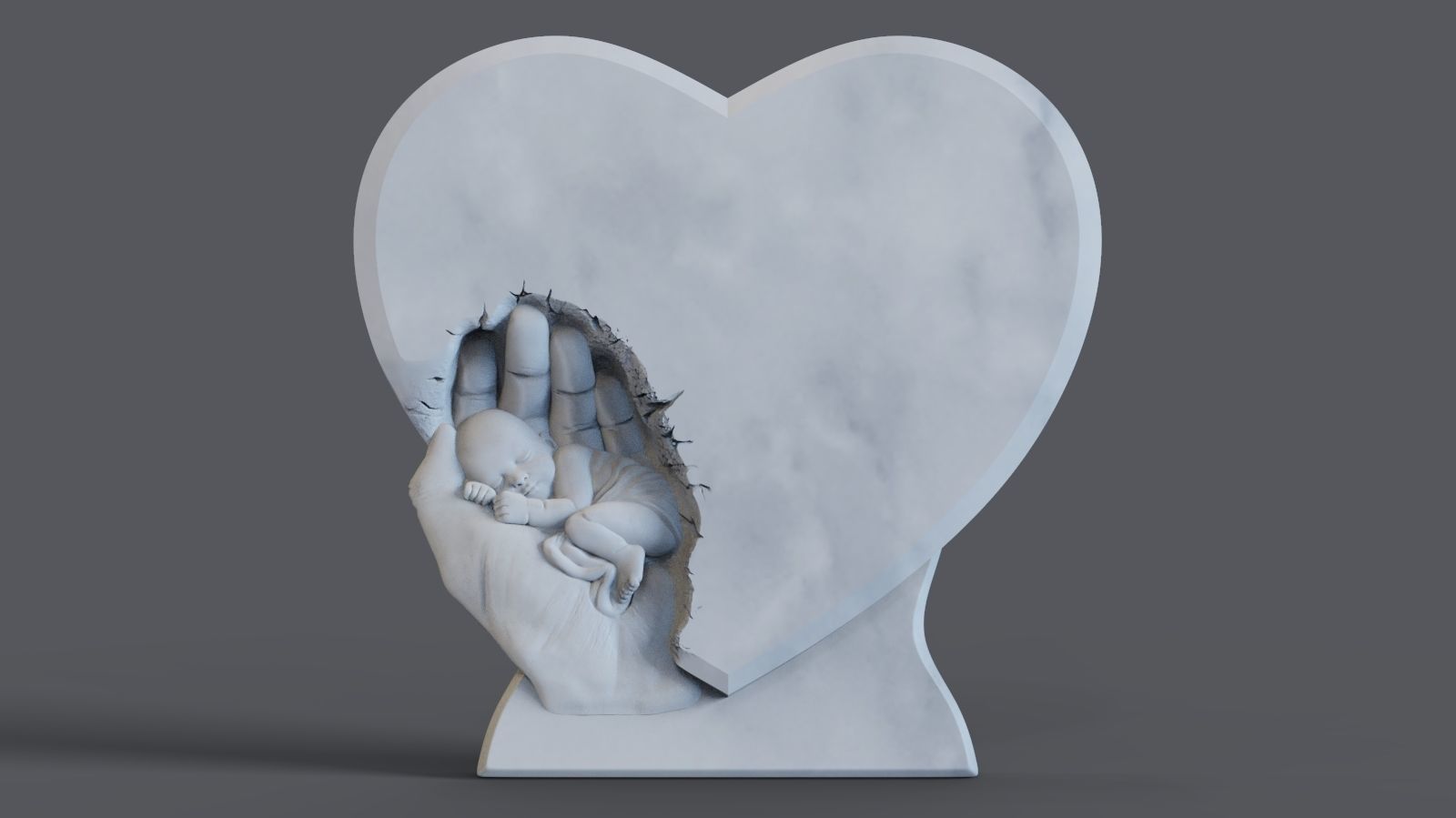 Sleeping Baby on Palms Headstone 3D print model_1