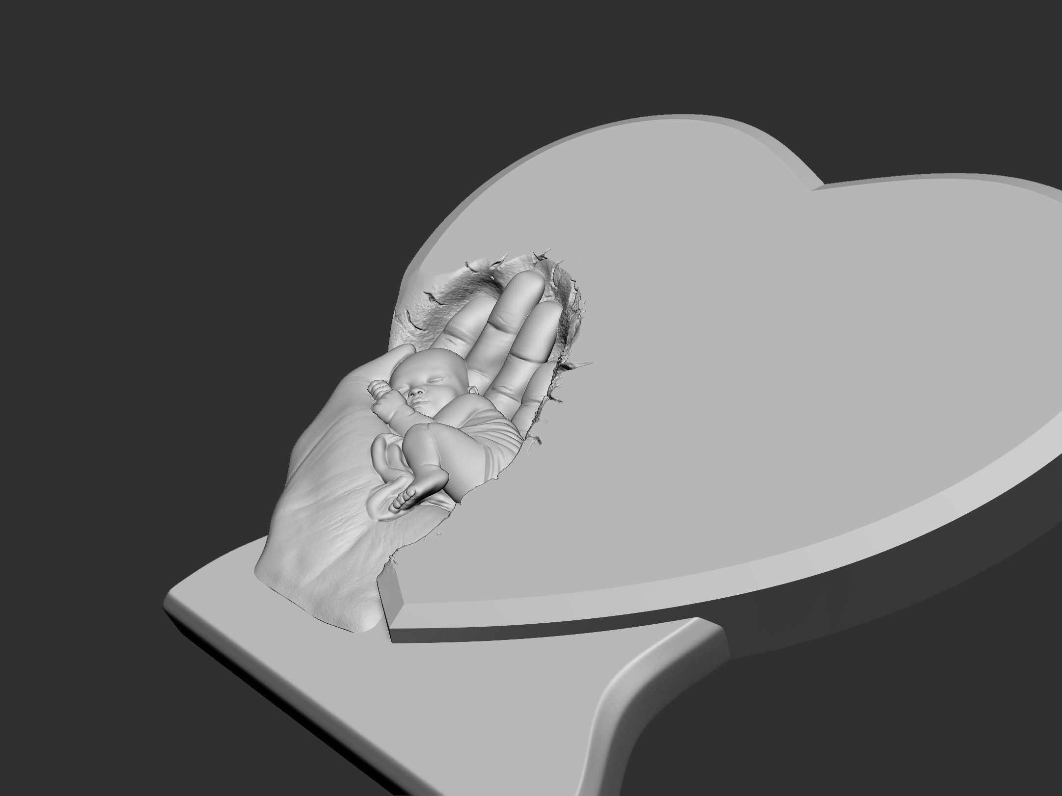 Sleeping Baby on Palms Headstone 3D print model_2