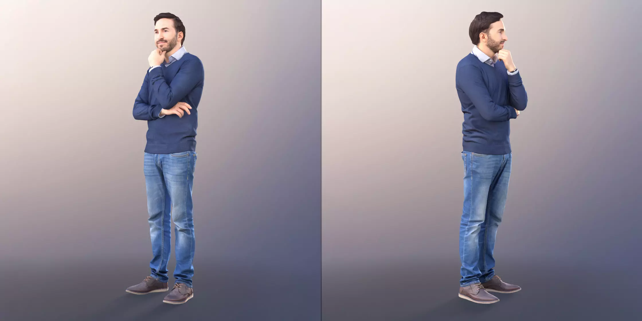 Anselmo 10955 Standing Casual Man Thinking Pose Free 3D model_1