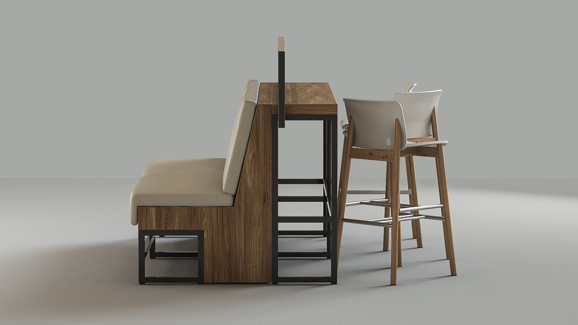 Bar Set sofa with wooden frame and cushions 3D model_4