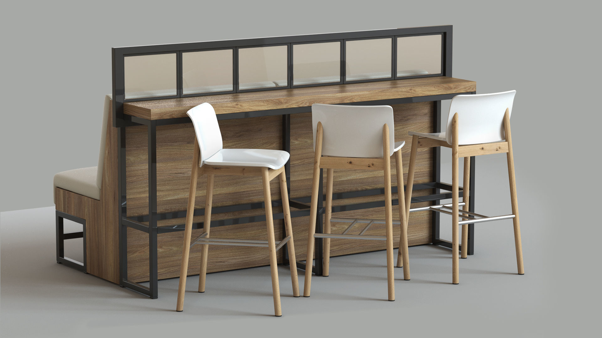 Bar Set sofa with wooden frame and cushions 3D model_1