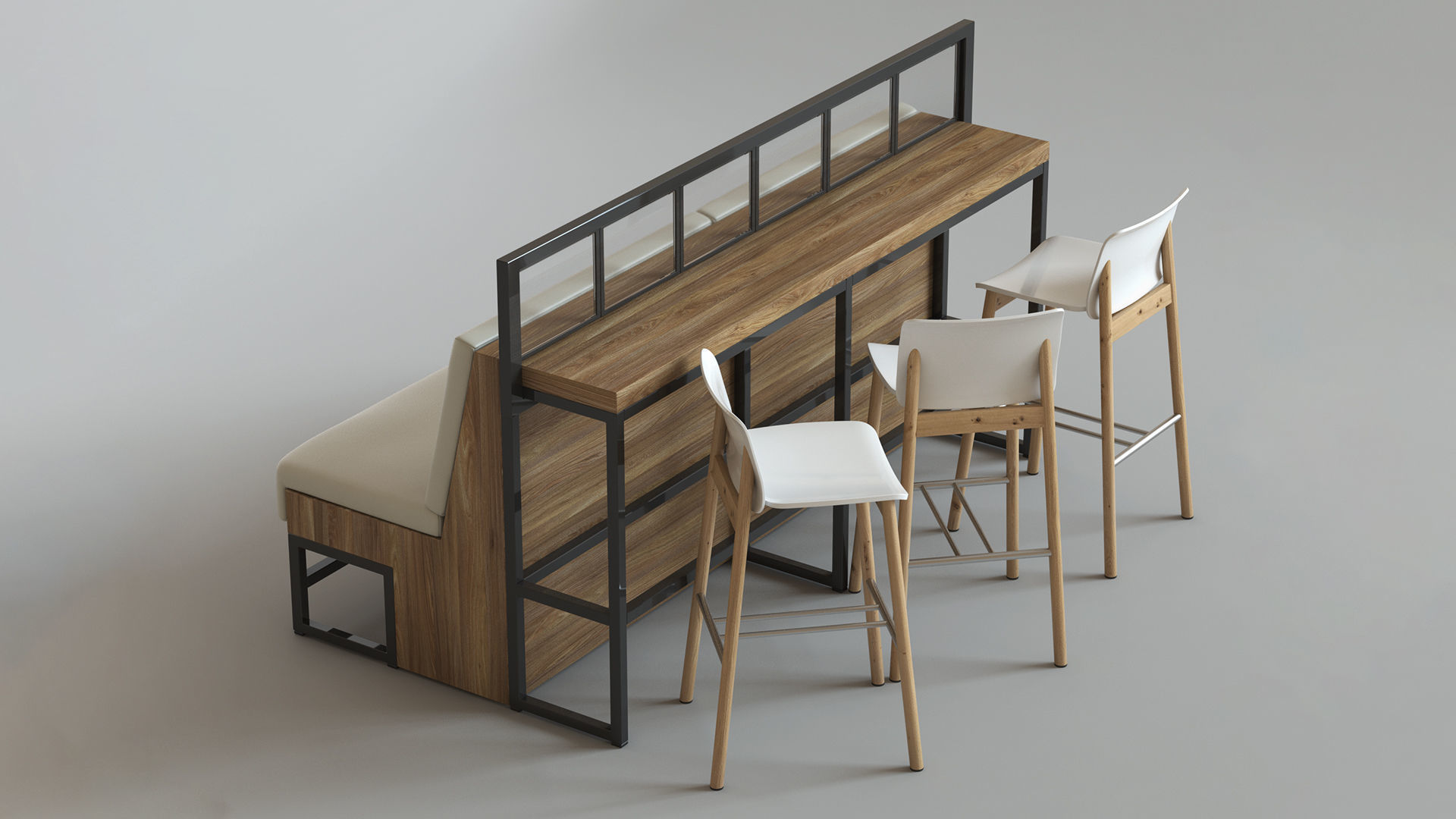 Bar Set sofa with wooden frame and cushions 3D model_2