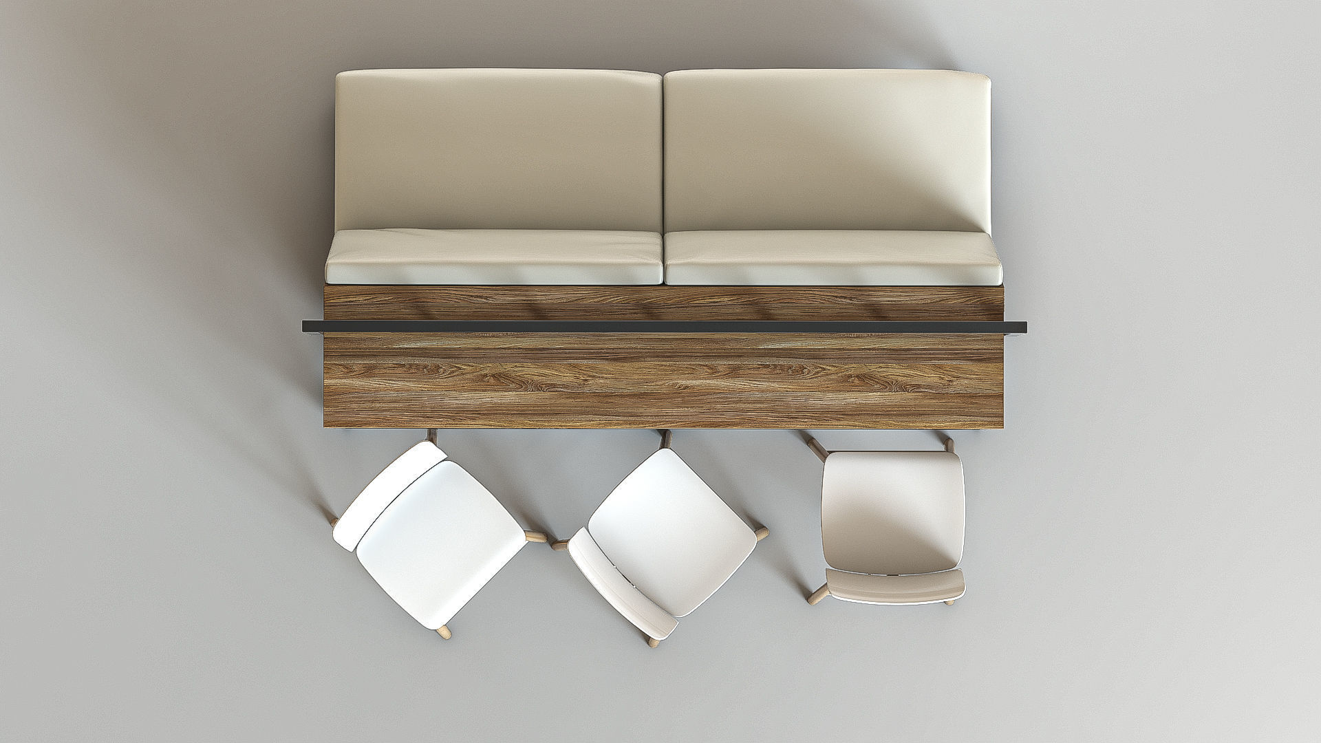 Bar Set sofa with wooden frame and cushions 3D model_3