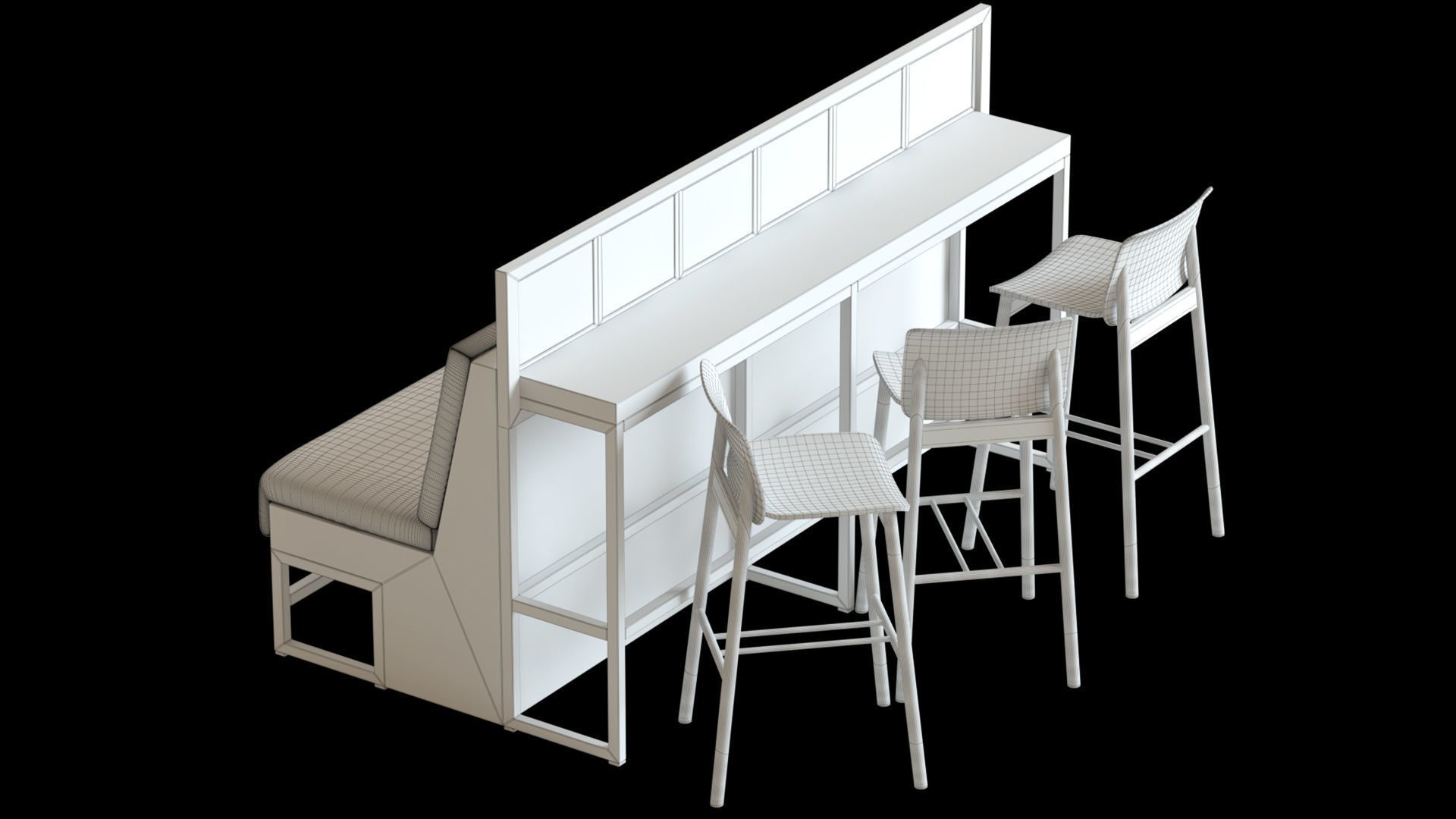 Bar Set sofa with wooden frame and cushions 3D model_5