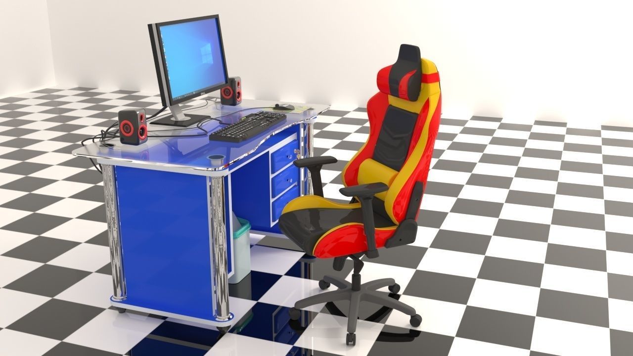 computer setup 3D model_6