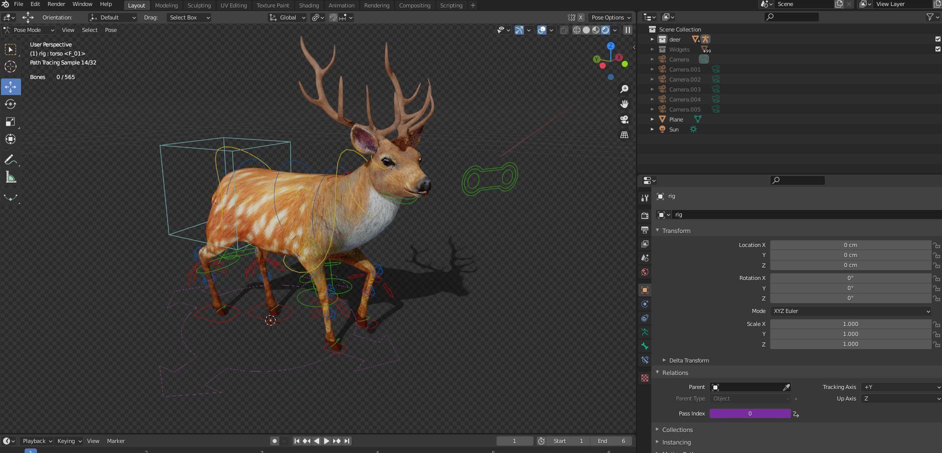 Fur Rigged Deer Stag Low-poly 3D model_15