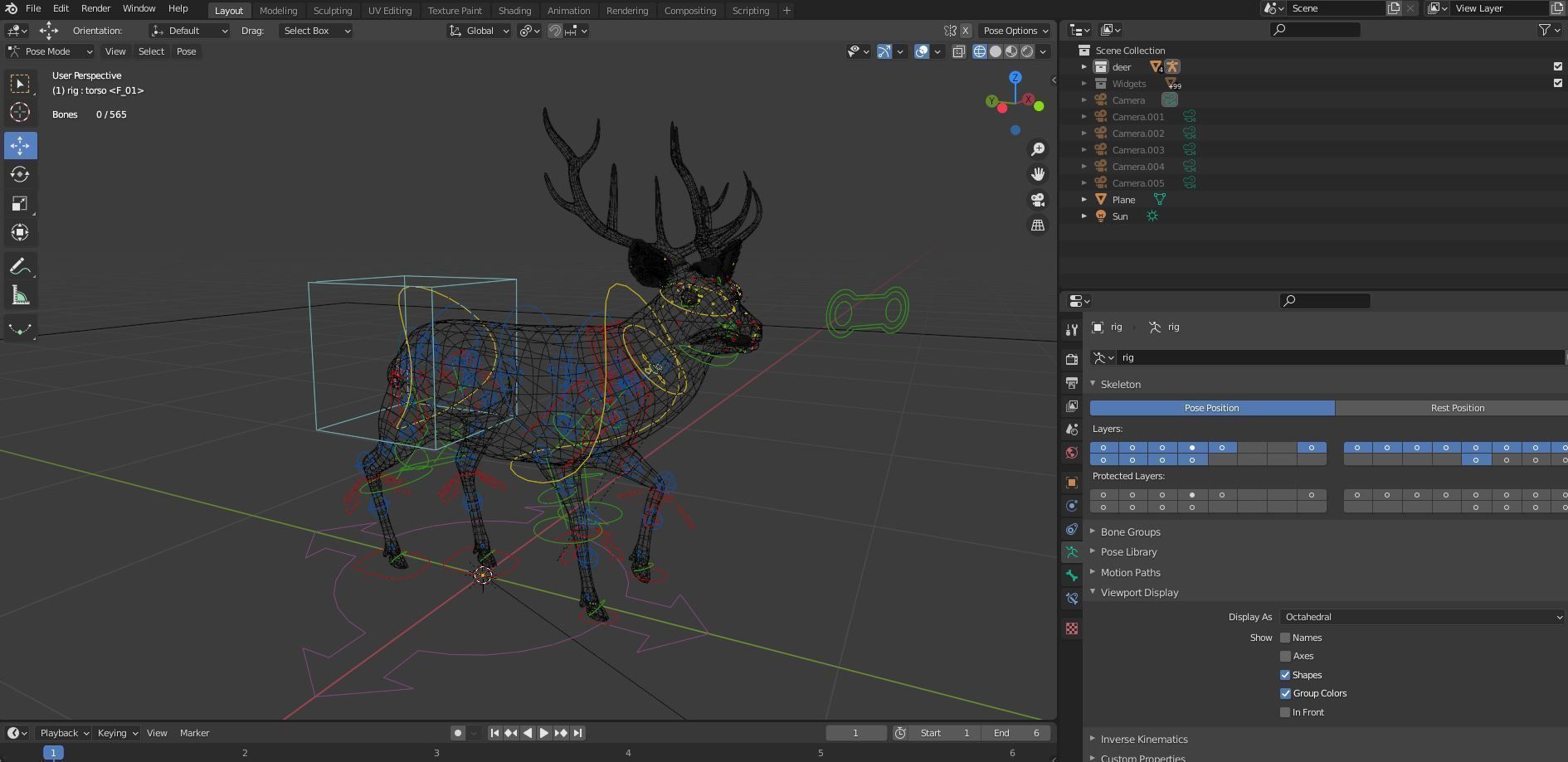 Fur Rigged Deer Stag Low-poly 3D model_13