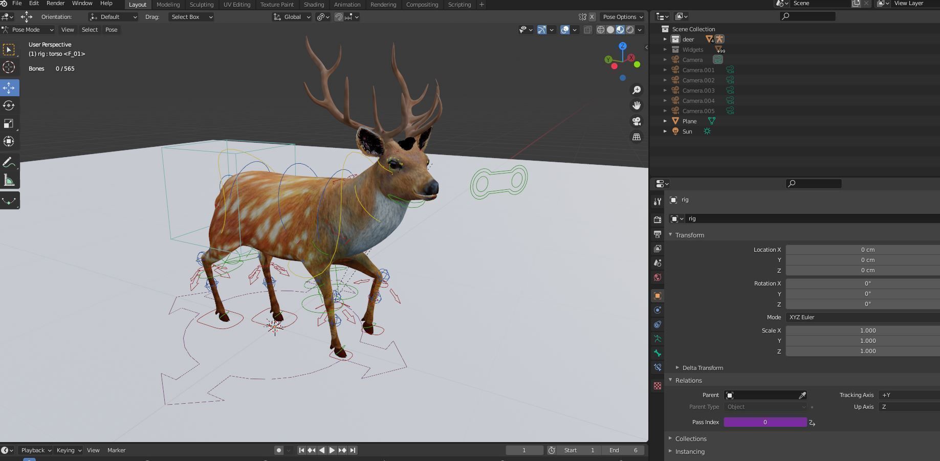Fur Rigged Deer Stag Low-poly 3D model_16