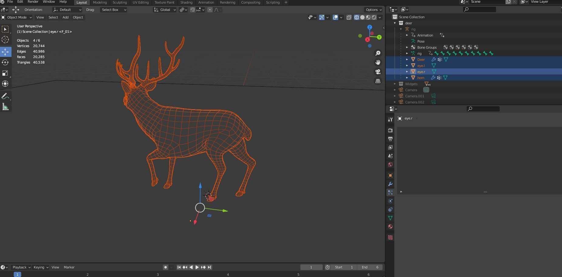Fur Rigged Deer Stag Low-poly 3D model_18