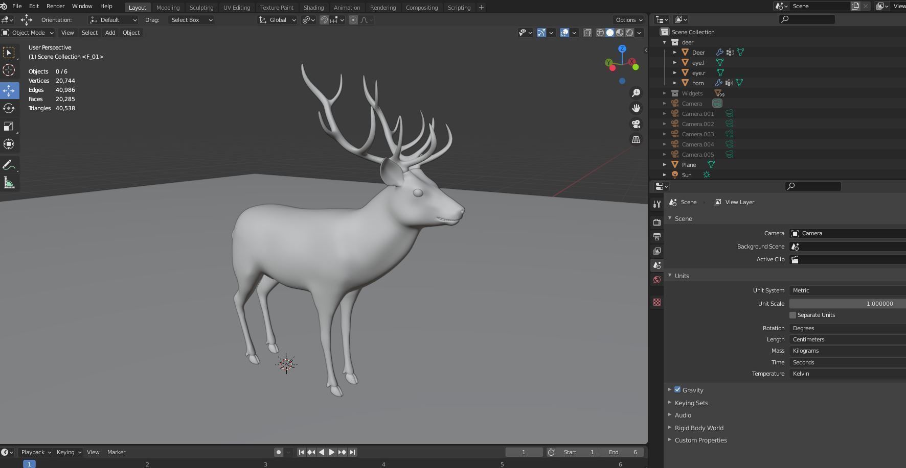 Fur Rigged Deer Stag Low-poly 3D model_20