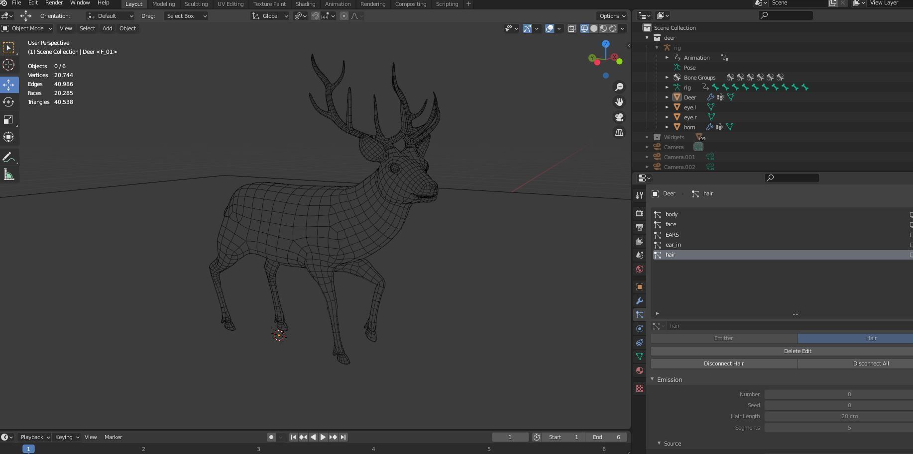 Fur Rigged Deer Stag Low-poly 3D model_17