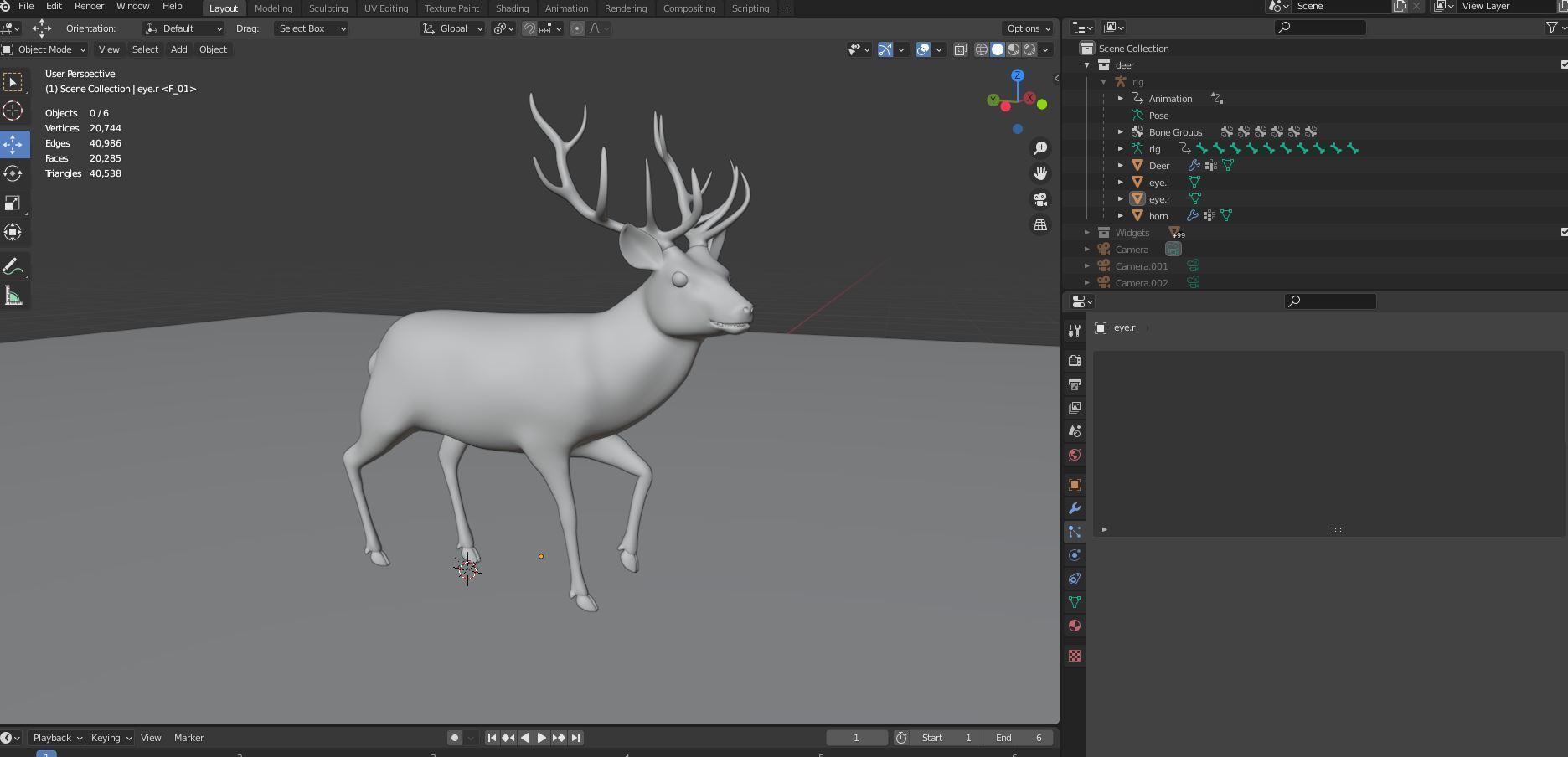 Fur Rigged Deer Stag Low-poly 3D model_19