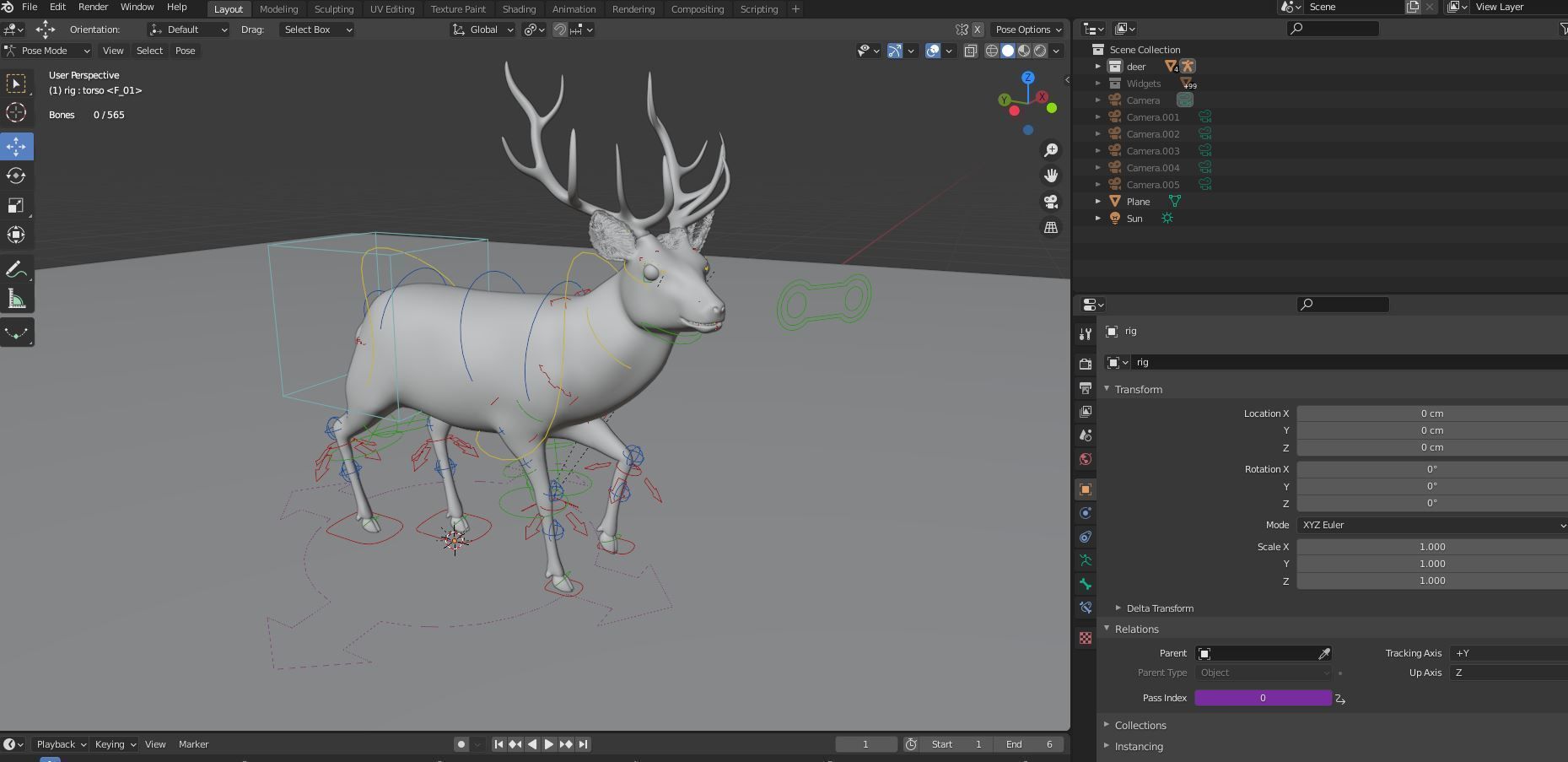 Fur Rigged Deer Stag Low-poly 3D model_14