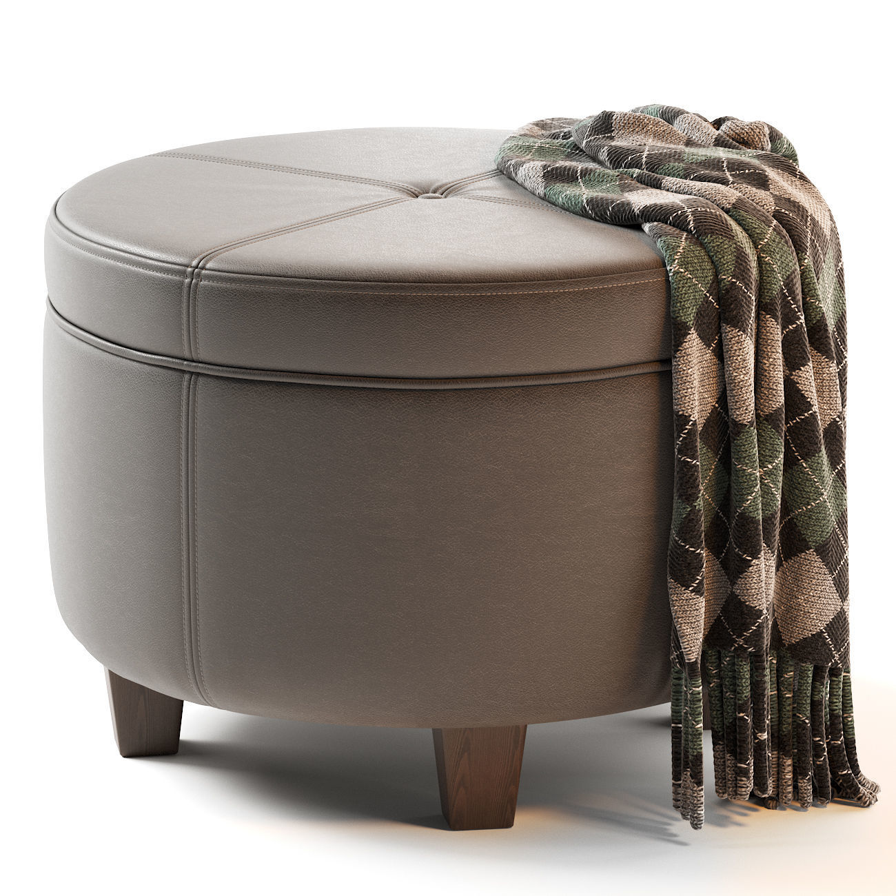 Homepop Round Leatherette Storage Ottoman With Lid 3D model_1