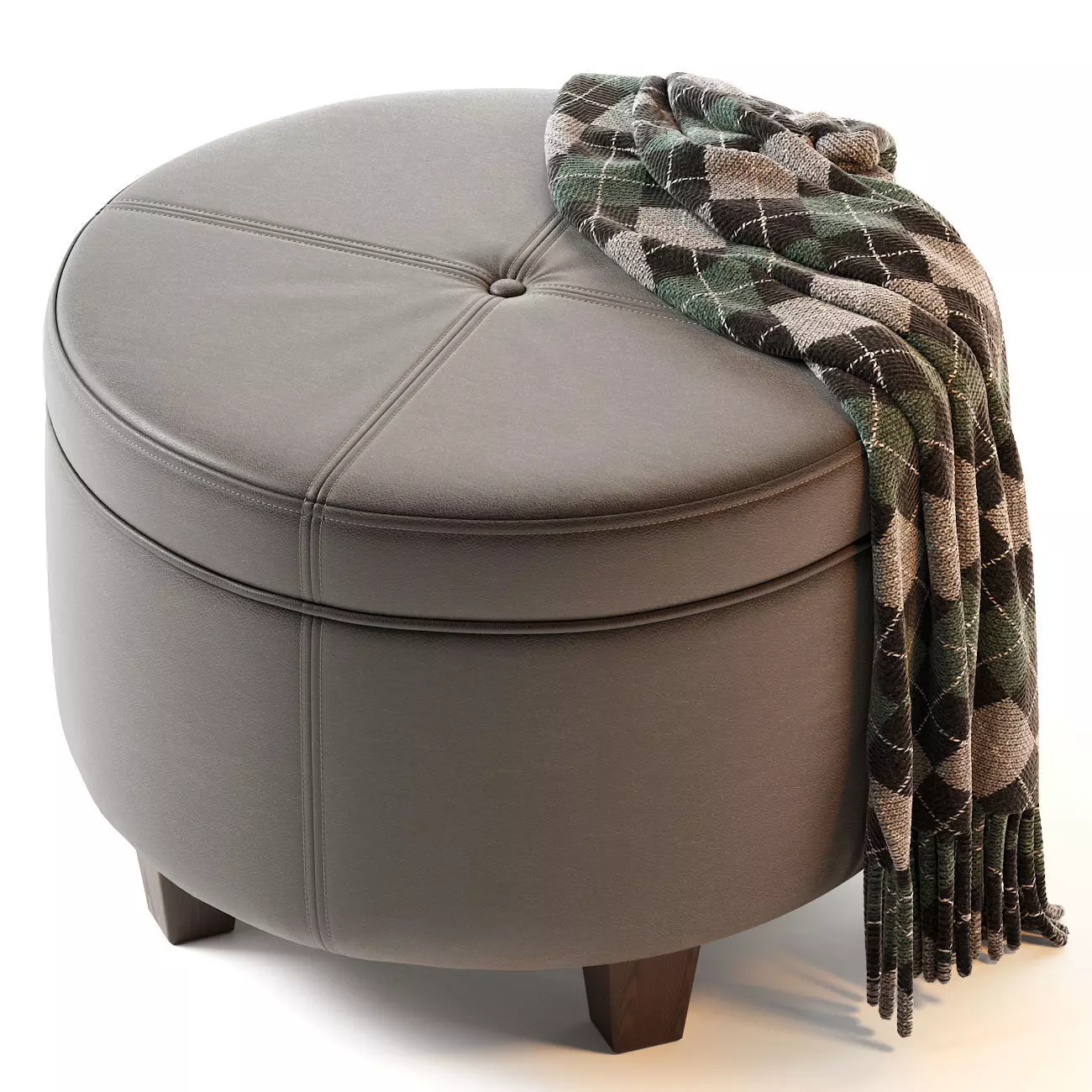 Homepop Round Leatherette Storage Ottoman With Lid 3D model_0