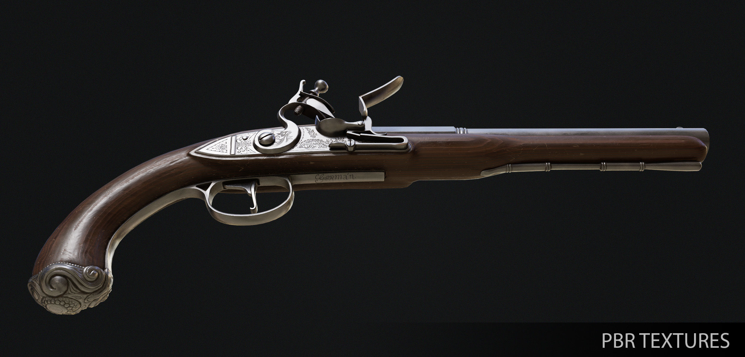 Flintlock Pistol Low-poly 3D model_4