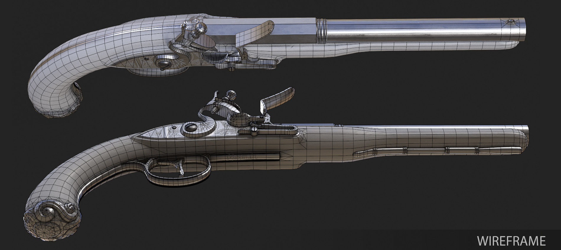 Flintlock Pistol Low-poly 3D model_10