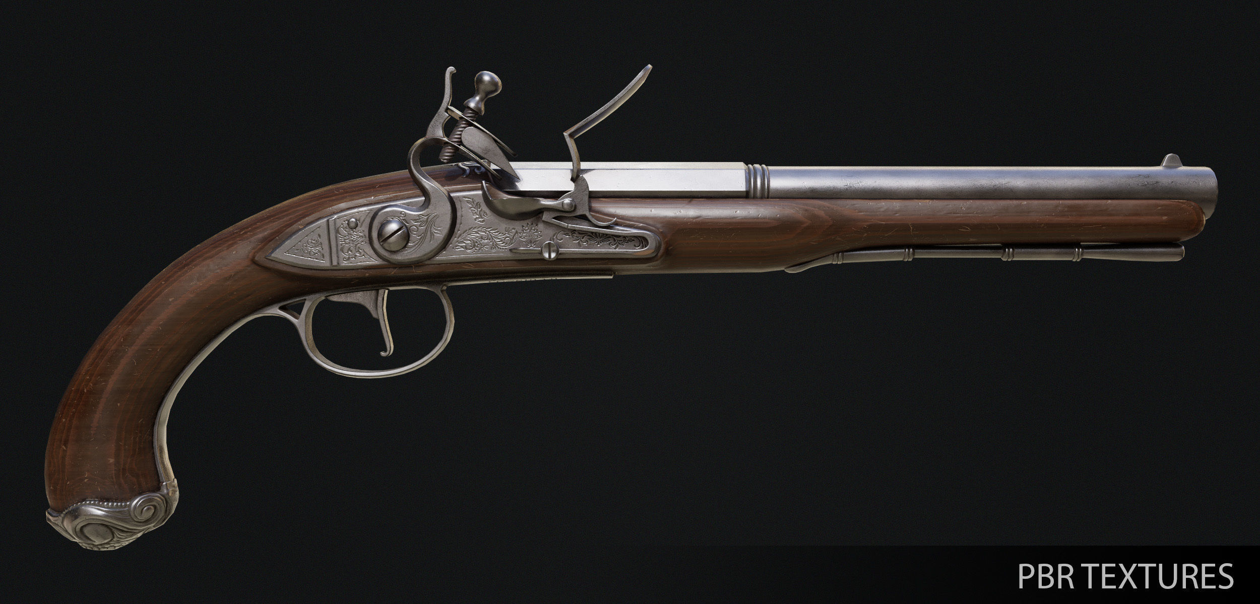 Flintlock Pistol Low-poly 3D model_1