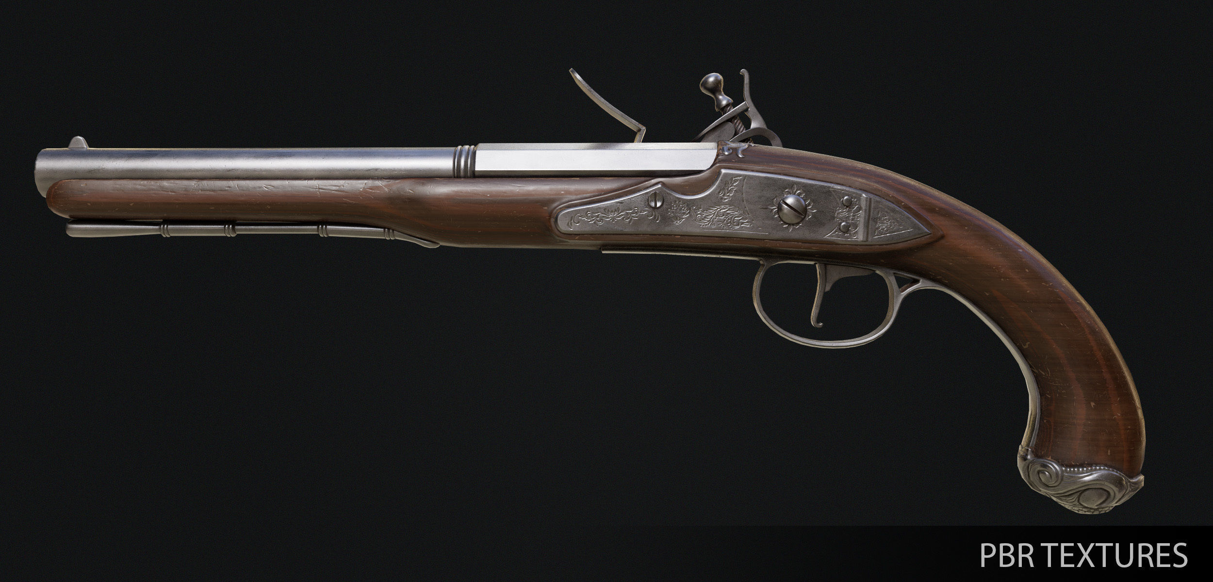 Flintlock Pistol Low-poly 3D model_2