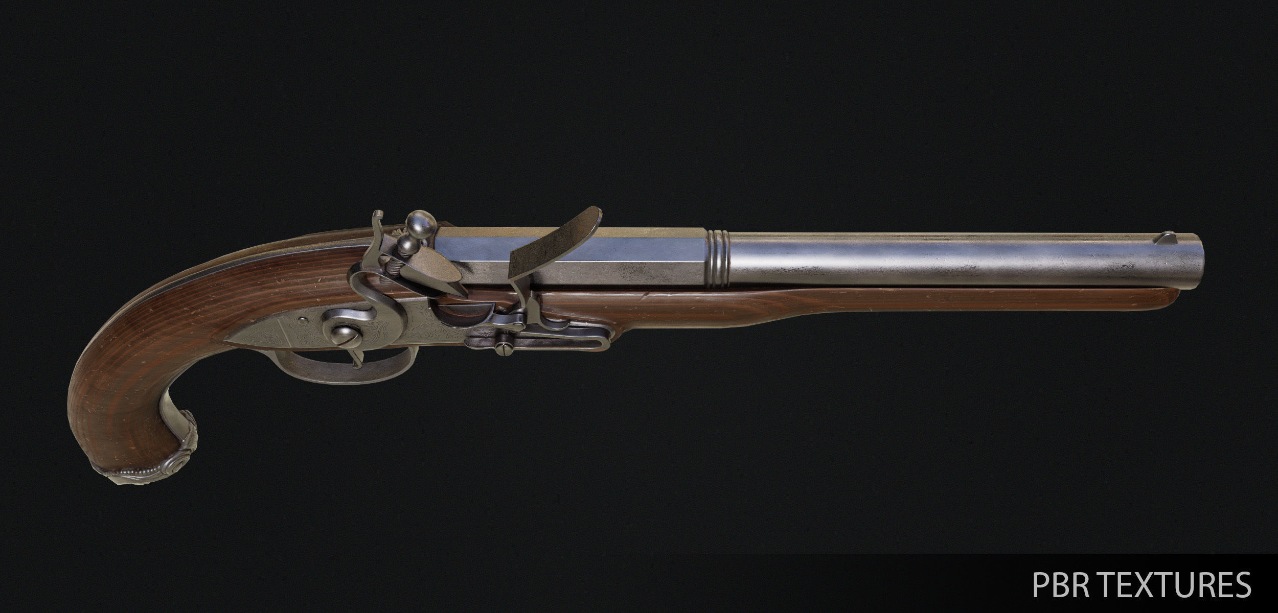 Flintlock Pistol Low-poly 3D model_5