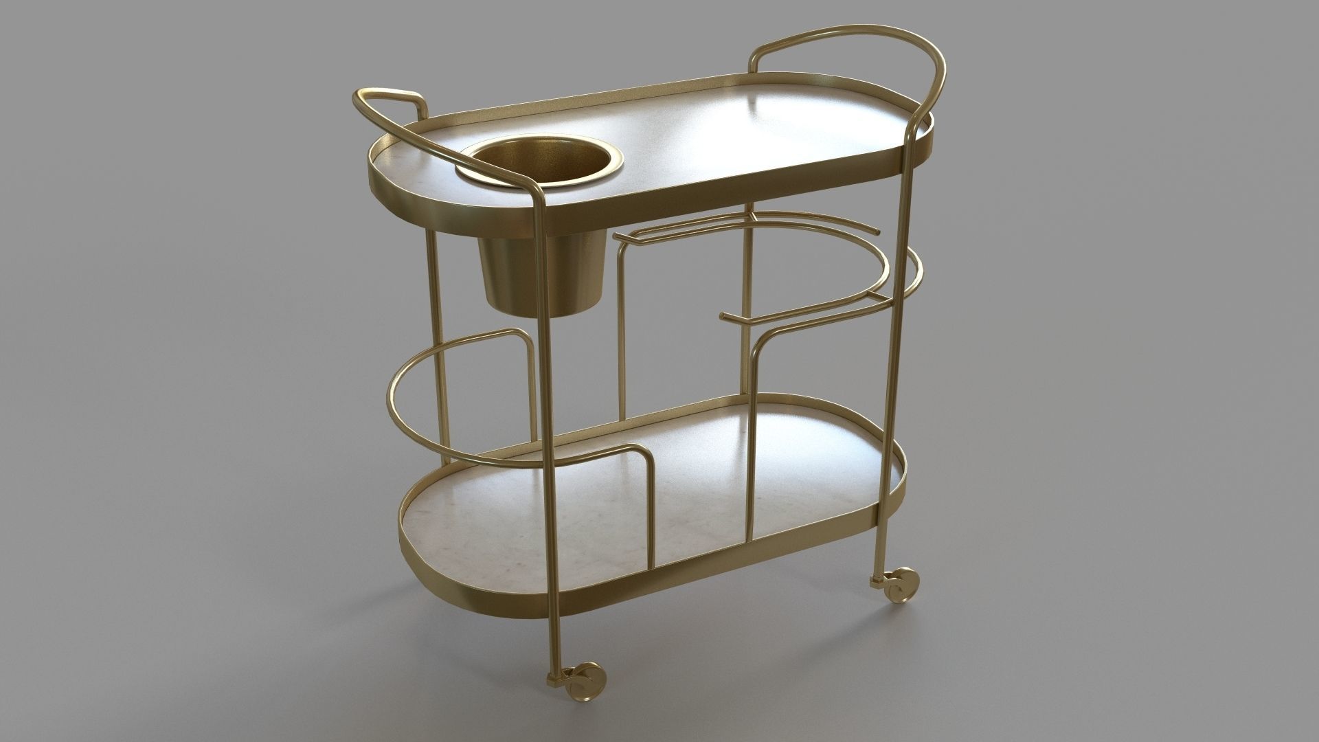 Marble-Top Brass Bar Cart 3D model_3