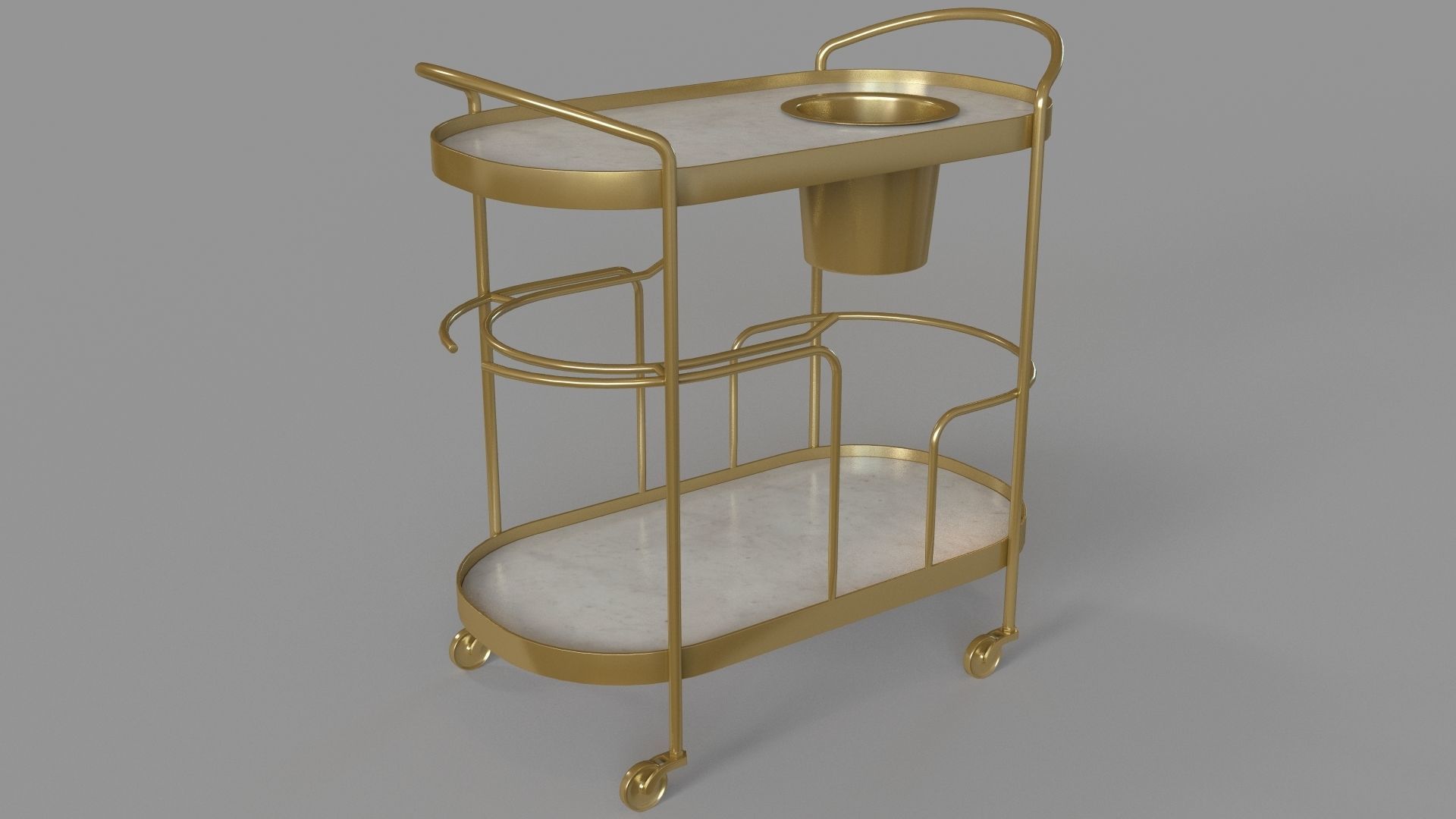 Marble-Top Brass Bar Cart 3D model_1