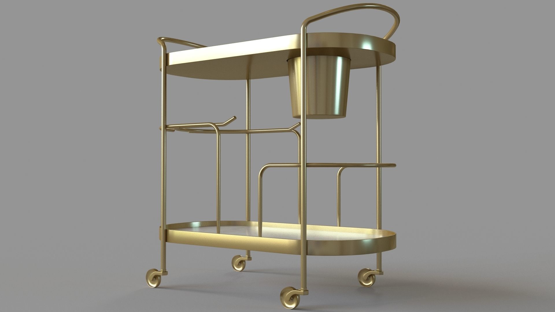 Marble-Top Brass Bar Cart 3D model_4