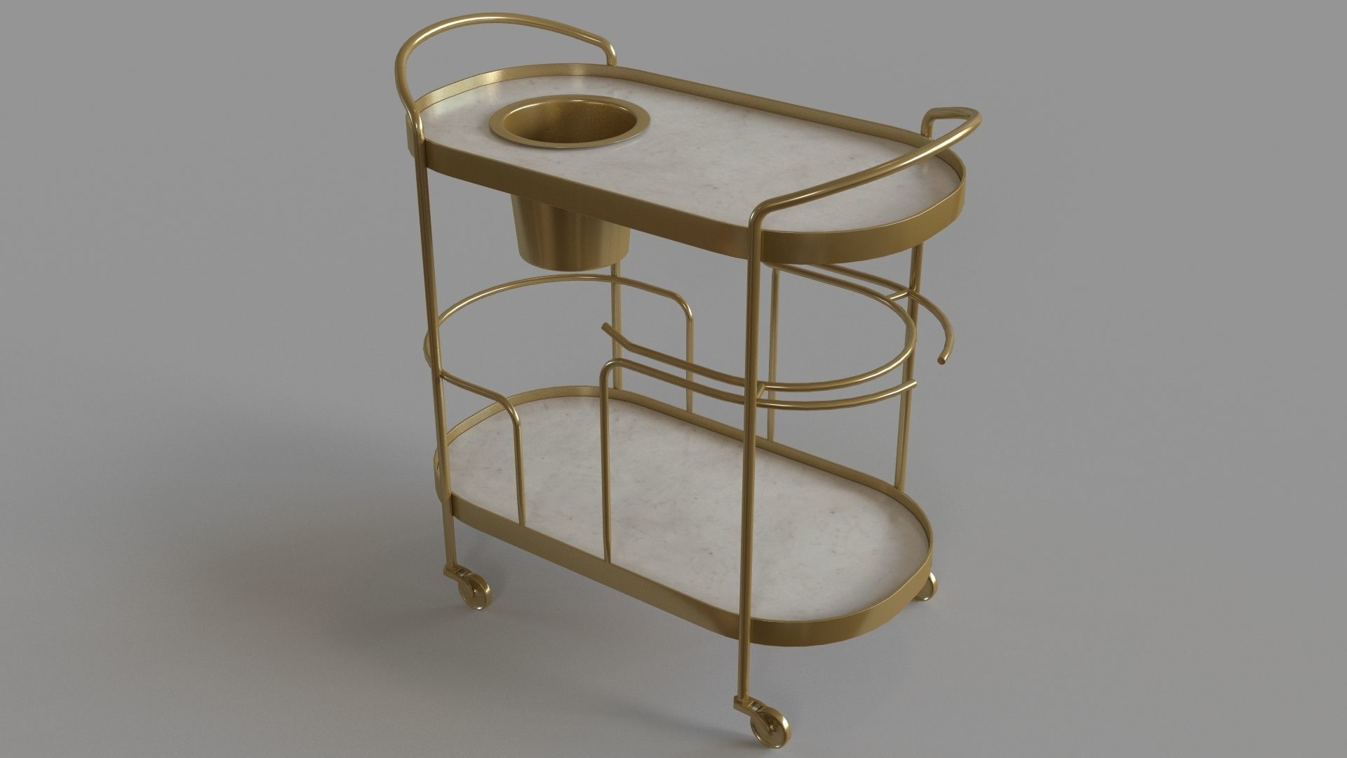 Marble-Top Brass Bar Cart 3D model_2
