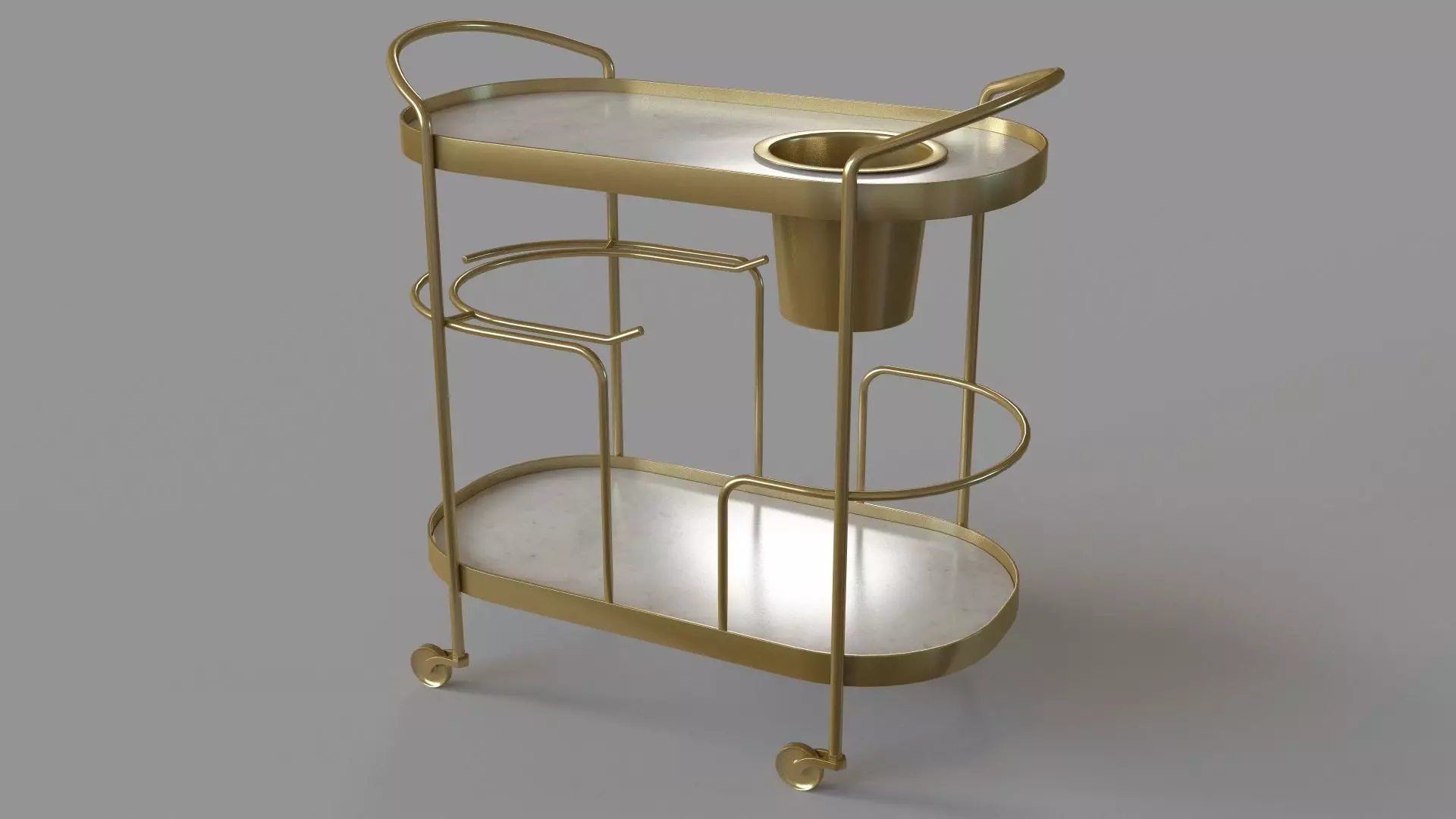 Marble-Top Brass Bar Cart 3D model_0