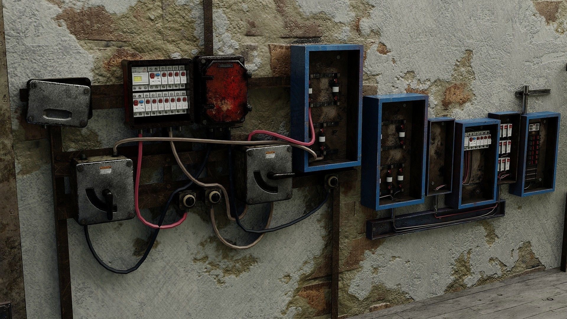 Utility Electric Wall Fuse Boxes Props Low-poly 3D model_8