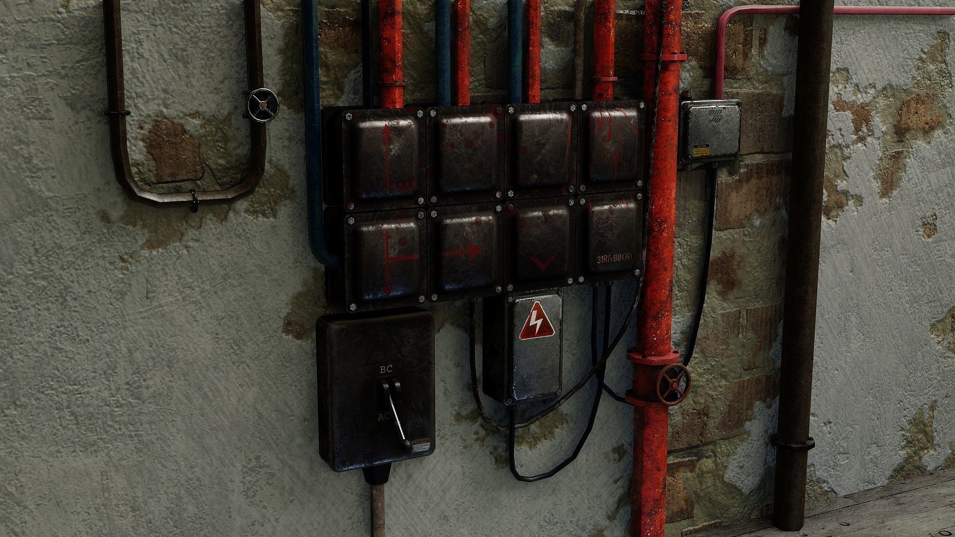 Utility Electric Wall Fuse Boxes Props Low-poly 3D model_2