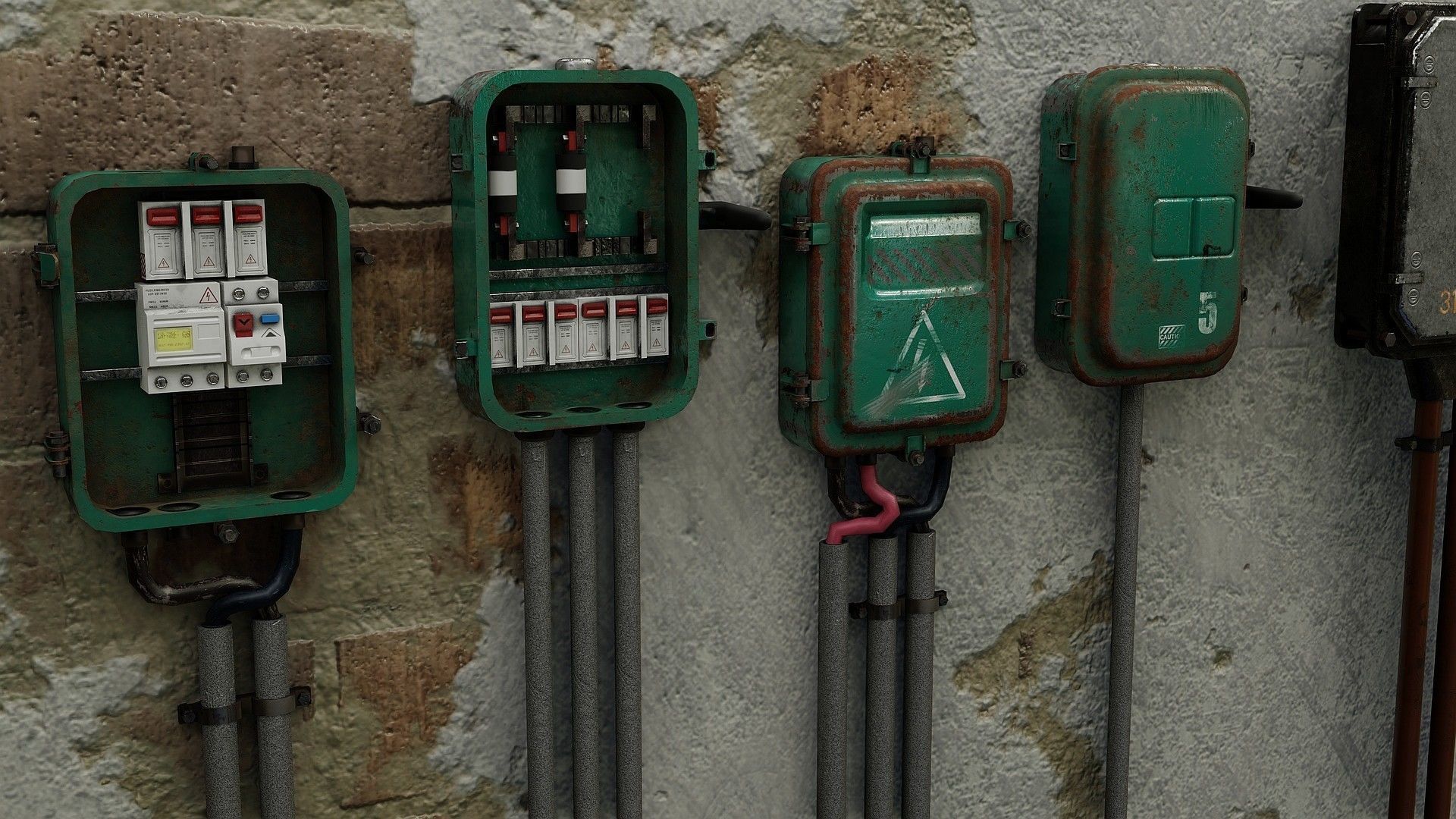 Utility Electric Wall Fuse Boxes Props Low-poly 3D model_10
