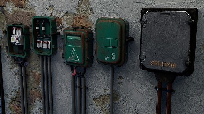 Utility Electric Wall Fuse Boxes Props Low-poly 3D model